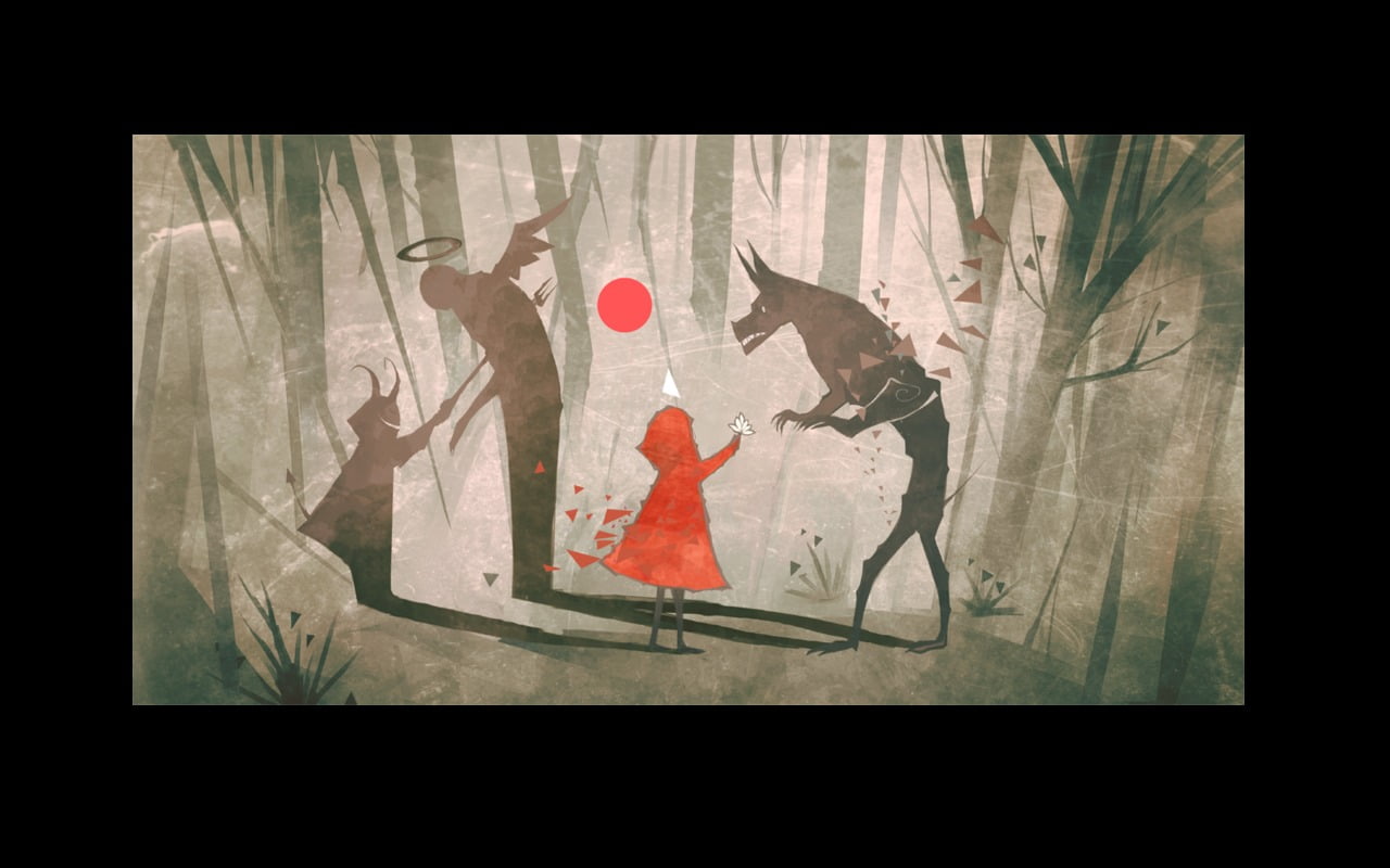 water, representation, 720P, shadow, people, horse, full length, digital art, transfer print, Little Red Riding Hood, creativity, print, group of people, HD Wallpaper