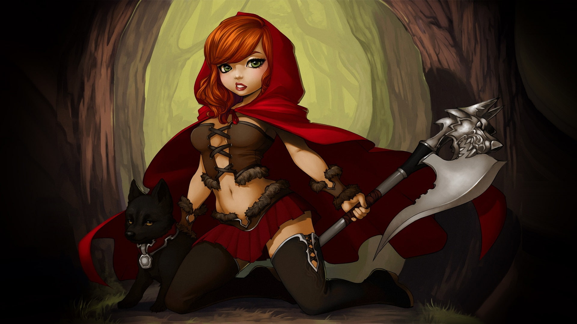 red, little, riding, hood, digital/artwork, redhead, knife, hd, wolf, 1080P, HD Wallpaper