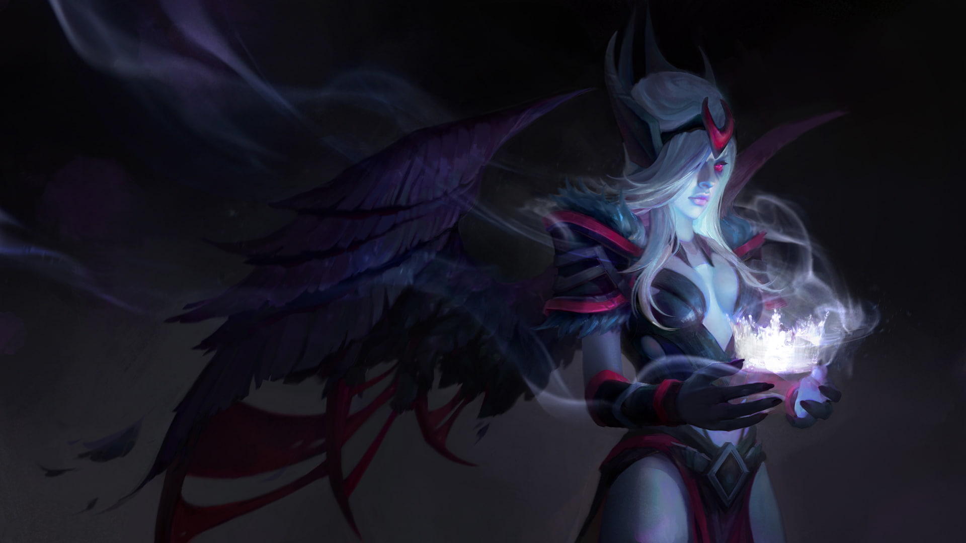 1080P, DotA 2, Video Game, Vengeful Spirit (DotA 2), Pink Eyes, White Hair, Dota, Crown, Angel, Wings, HD Wallpaper