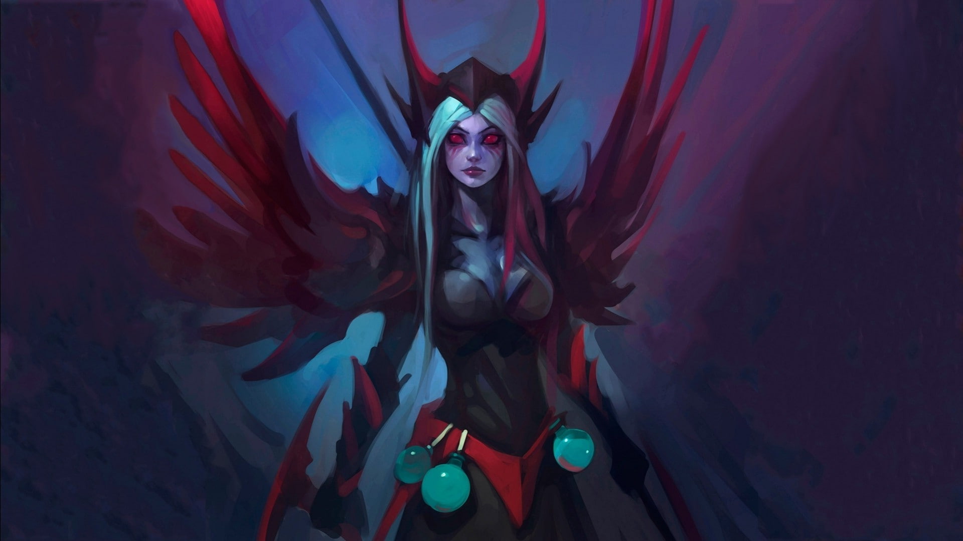 young adult, costume, underwater, front view, Vengeful Spirit, sea, looking at camera, adult, red, beautiful woman, 1080P, indoors, Dota 2, mystery, waist up, HD Wallpaper