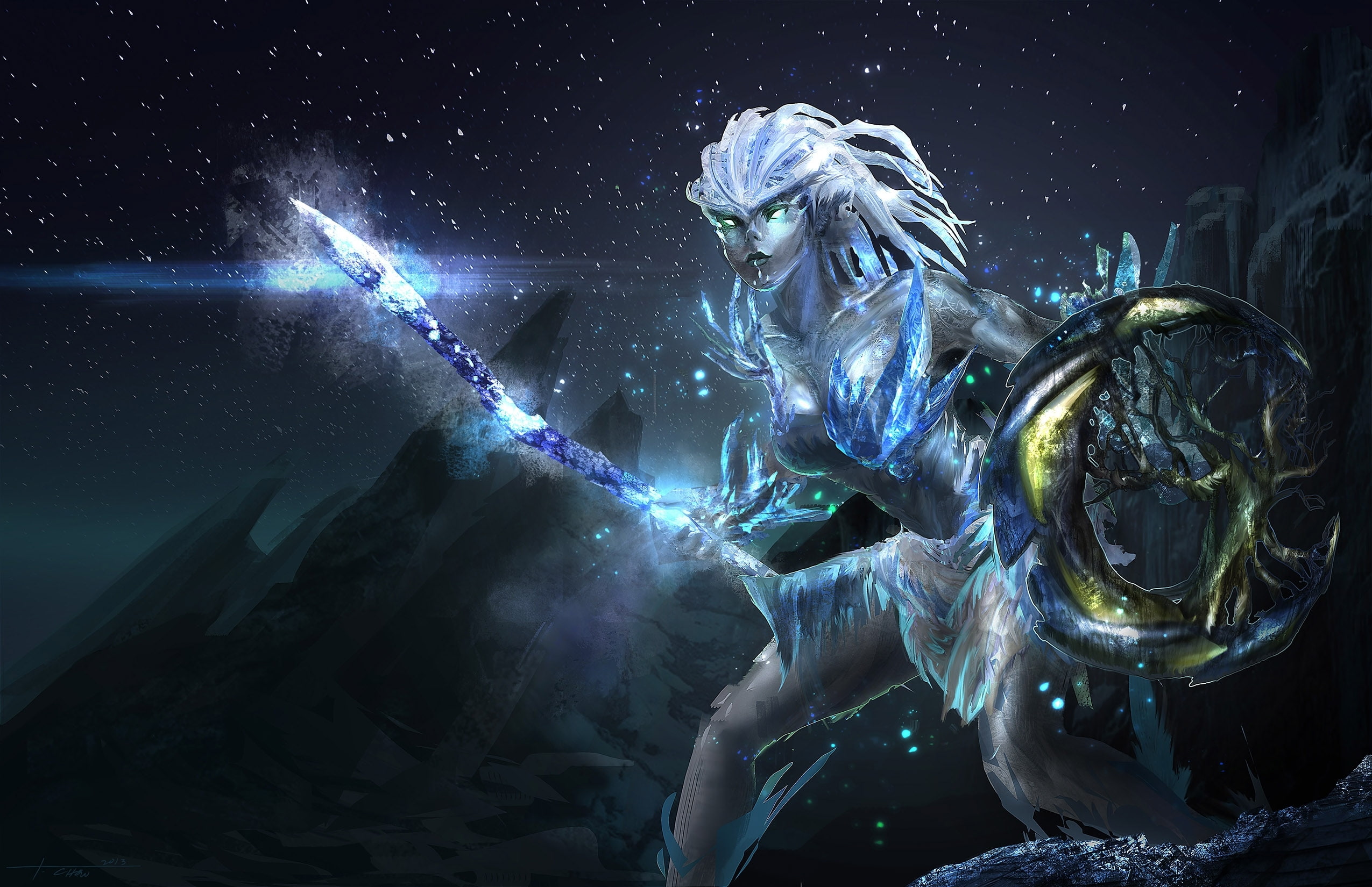 fantasy, sea, underwater, real people, metal, aquatic sport, dota, stars, one person, swimming, night, rocks, sculpture, spirit, art, bubble, undersea, HD Wallpaper