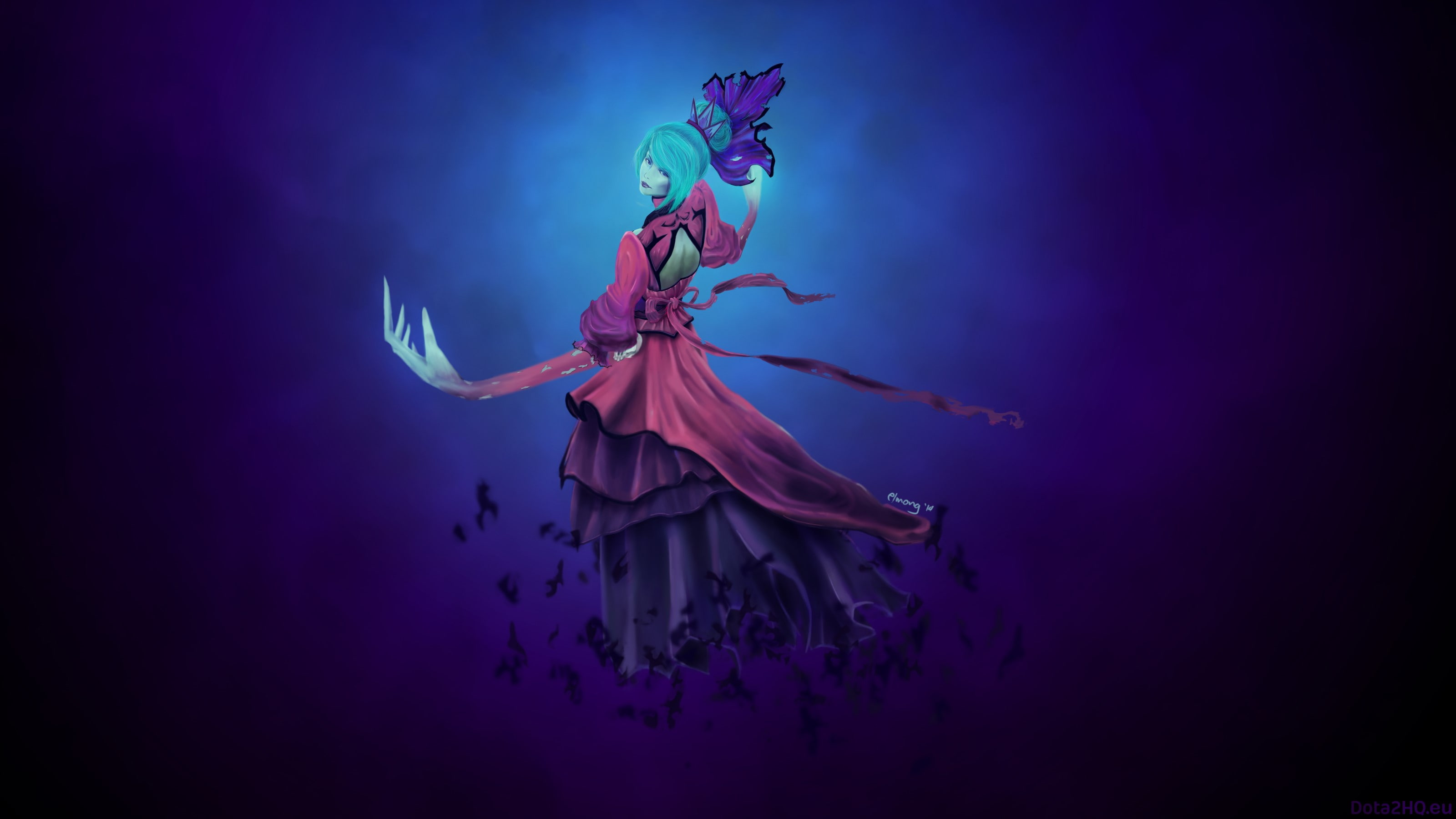 elegance, beauty, blue, young adult, indoors, Death prophet, motion, fashion, water, Dota 2, nature, fantasy, studio shot, Regalia of the mortal coil, purple, HD Wallpaper
