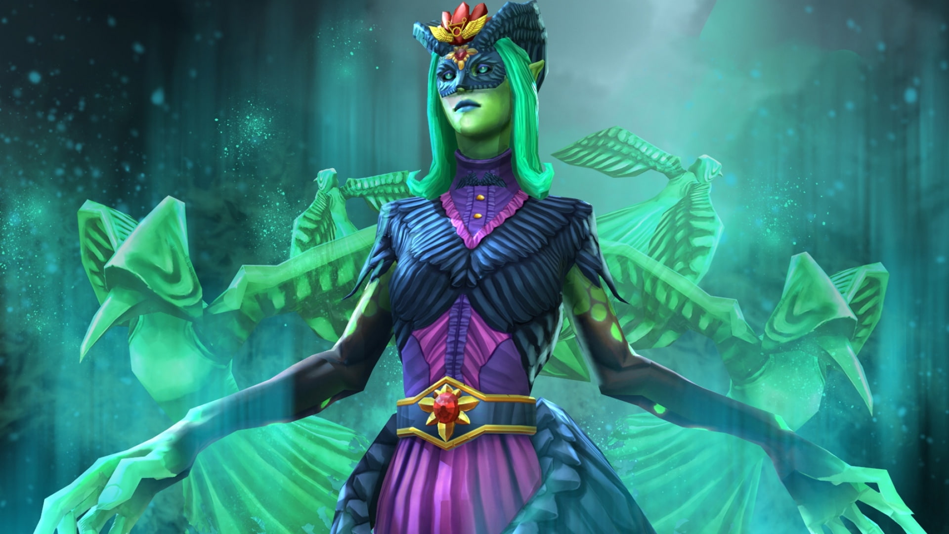 Woman, Creature, Dota, Dress, Green Hair, Death Prophet (DotA 2), Fantasy, 1080P, Green, DotA 2, HD Wallpaper