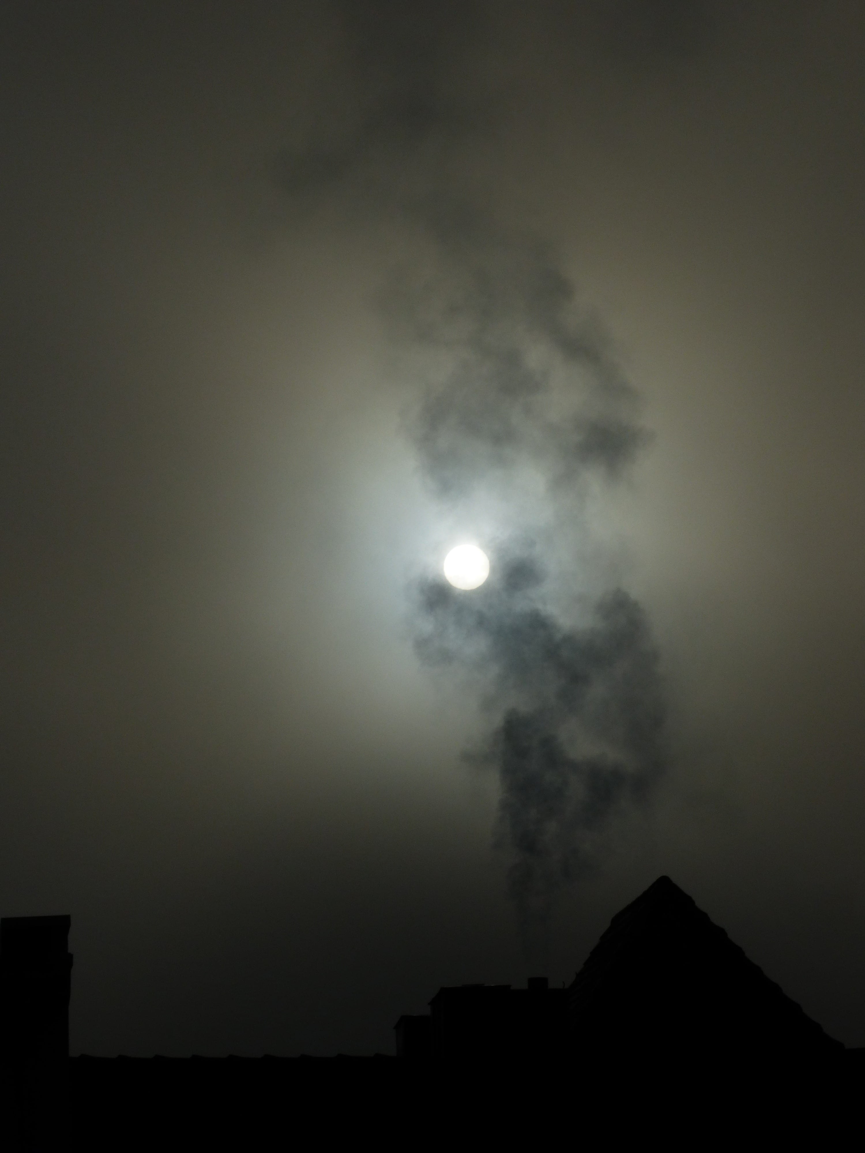 full moon, planetary moon, smoke, no people, creepy, moonlight, fireplace, built structure, tranquil scene, slurry, architecture, building exterior, sun, Phone HD Wallpaper