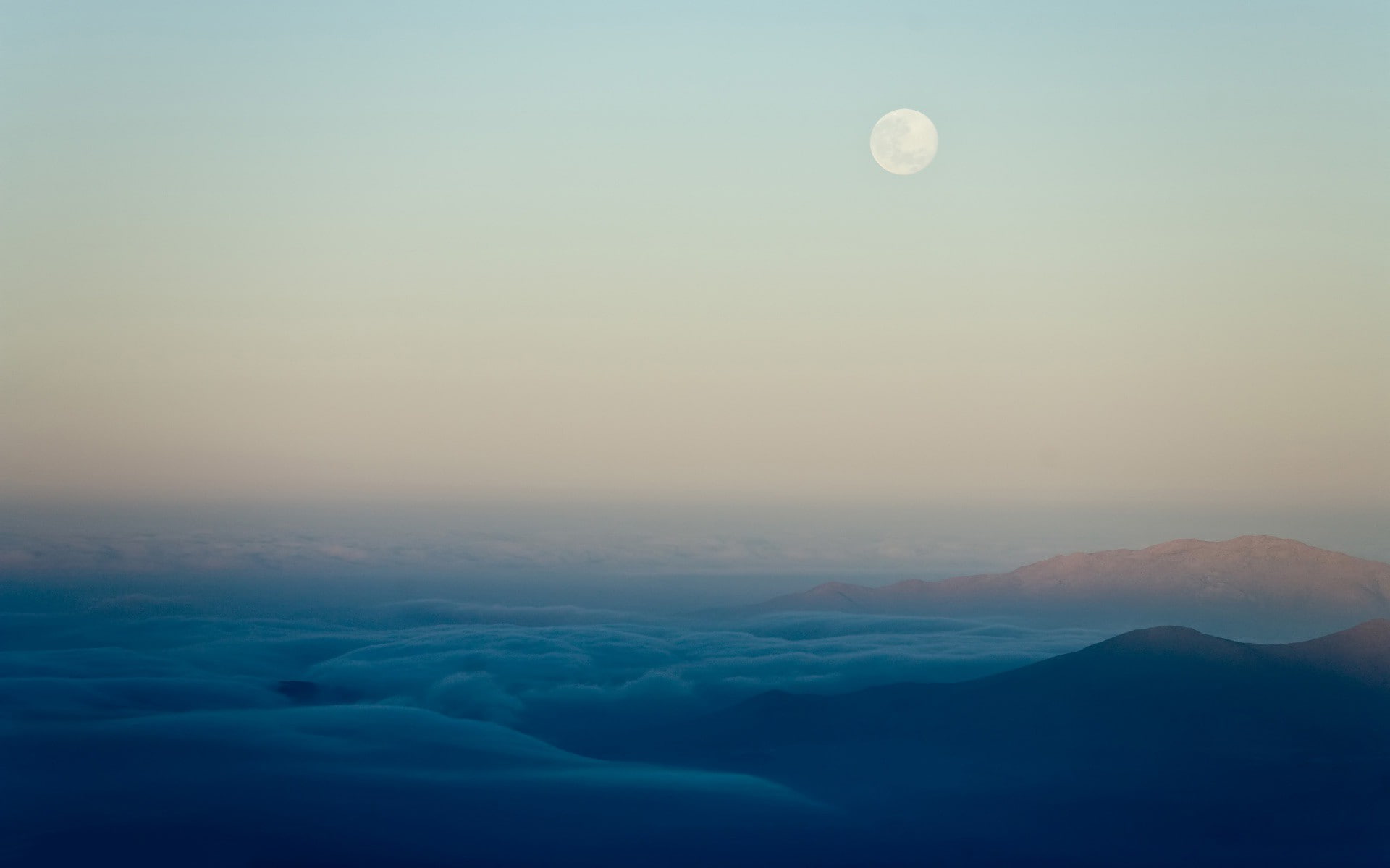 cold temperature, 1080P, planetary moon, tranquility, no people, nature, scenics - nature, landscape, dusk, copy space, mountain, outdoors, full moon, HD Wallpaper