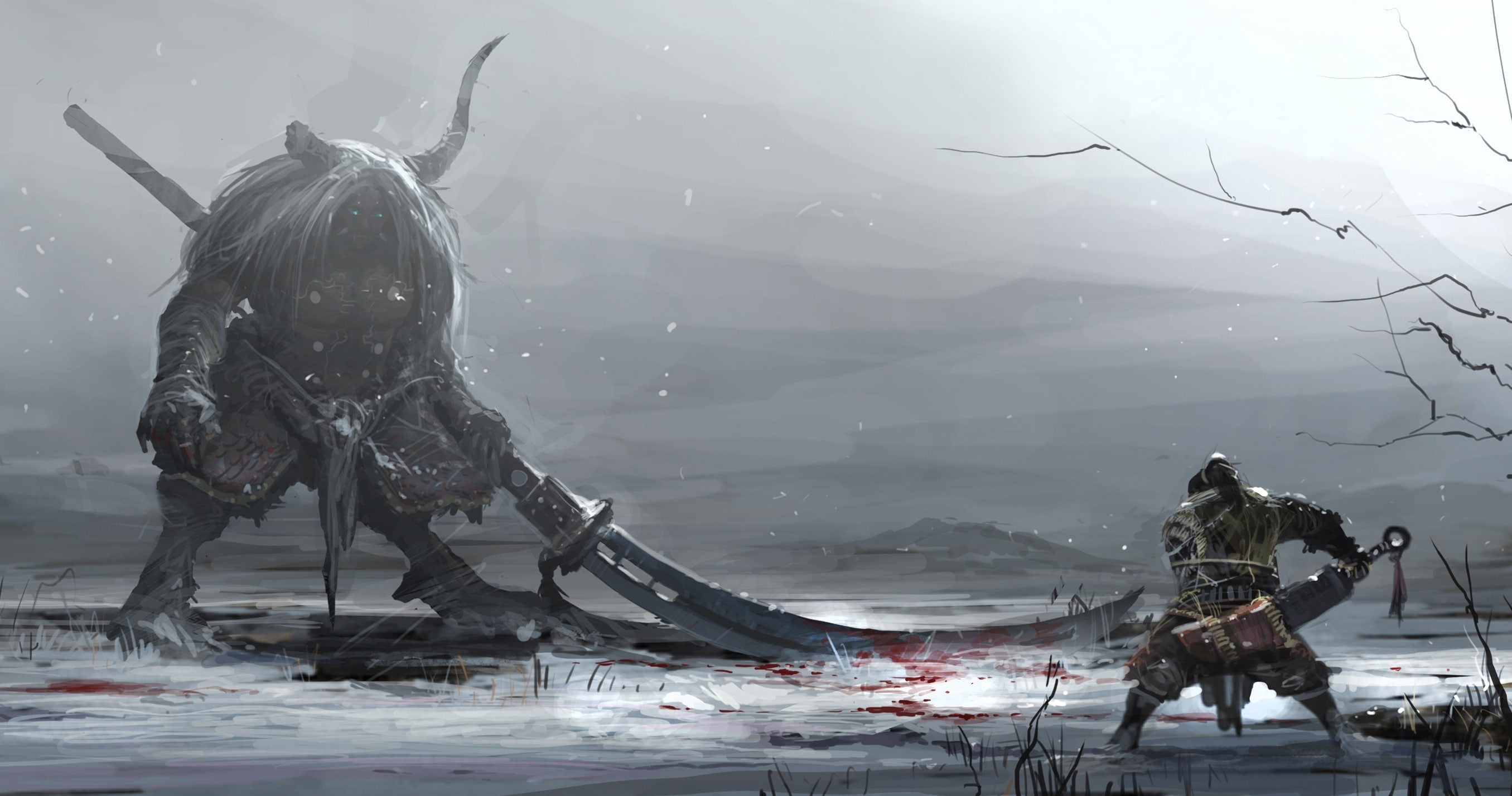 Fight, Warrior, Battle, 2K, Creature, Sword, Fantasy, Monster, Weapon, HD Wallpaper