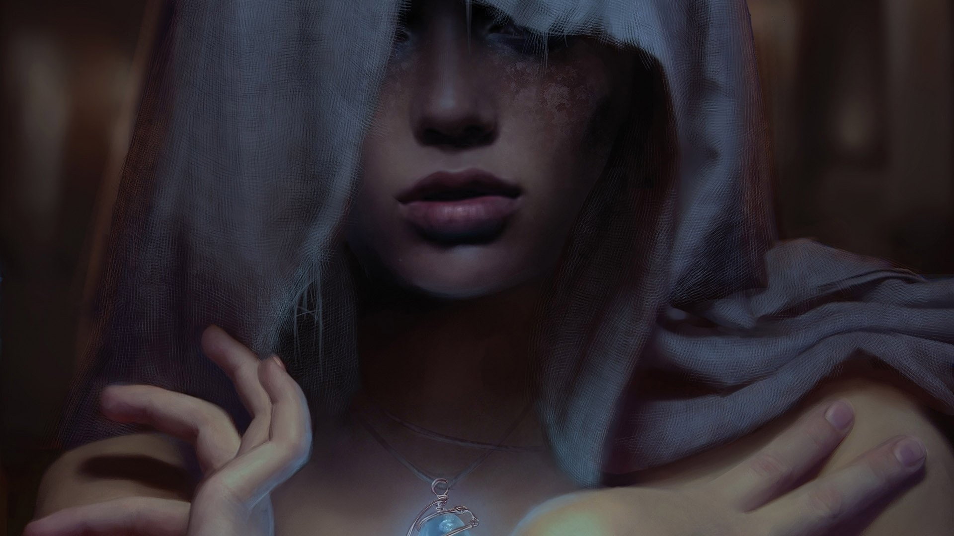 Dark, Seer, Women, Freckles, Painting, Fantasy, 1080P, HD Wallpaper