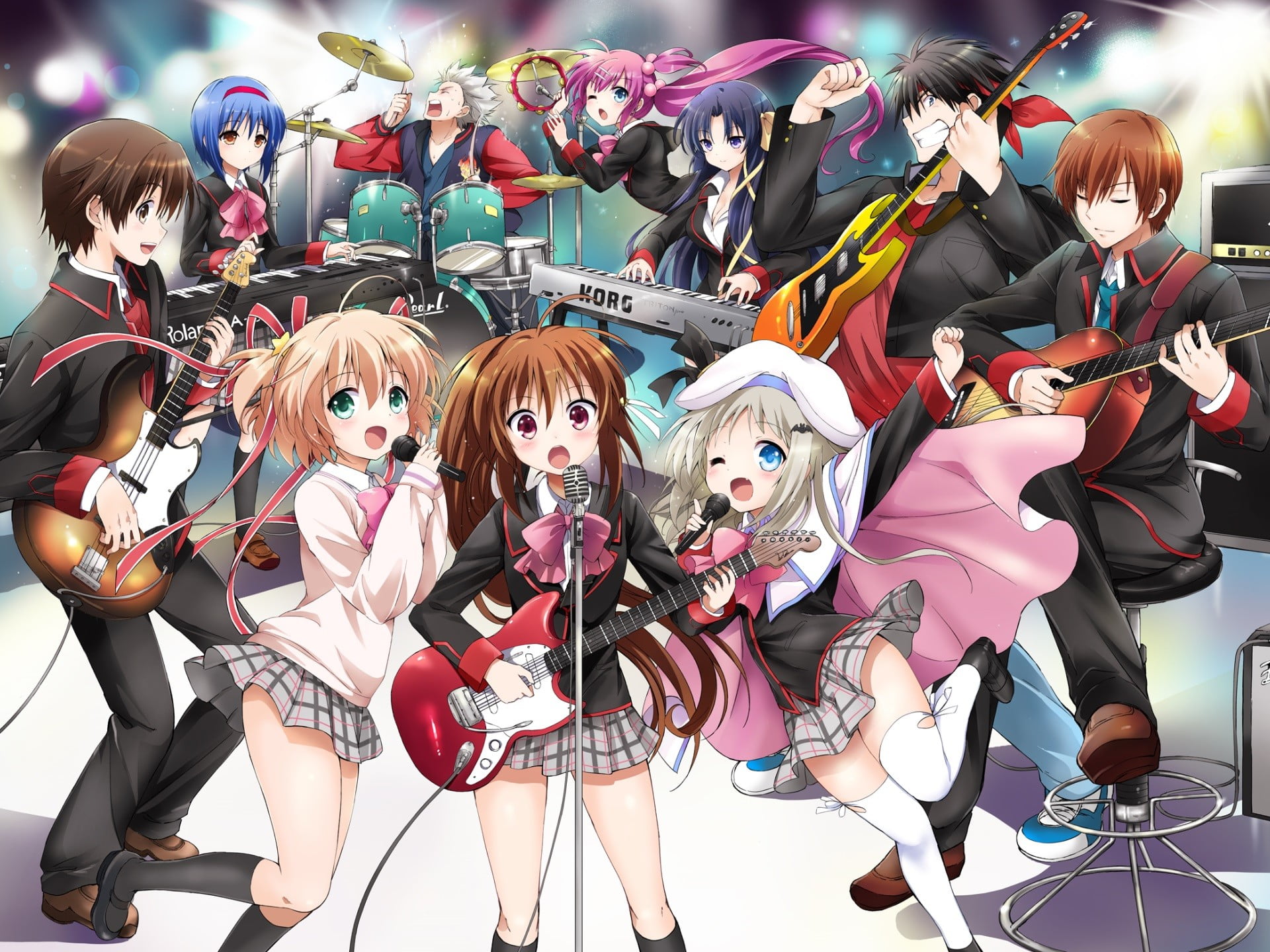 artist, Little Busters!, event, arts culture and entertainment, Saigusa Haruka, music, childhood, ribbon, Natsume Rin, musical instrument, crowd, celebration, HD Wallpaper