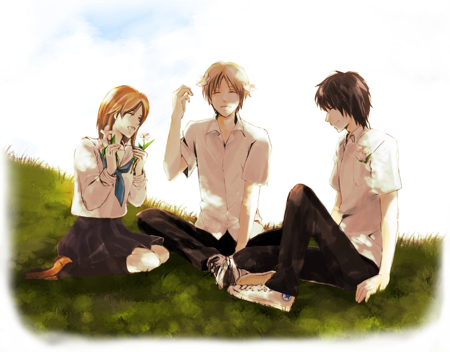 720P, group of people, real people, nature, grass, leisure activity, Taki Tōru, Nyanko-Sensei, Tanuma Kaname, lifestyles, casual clothing, fashion, day, HD Wallpaper
