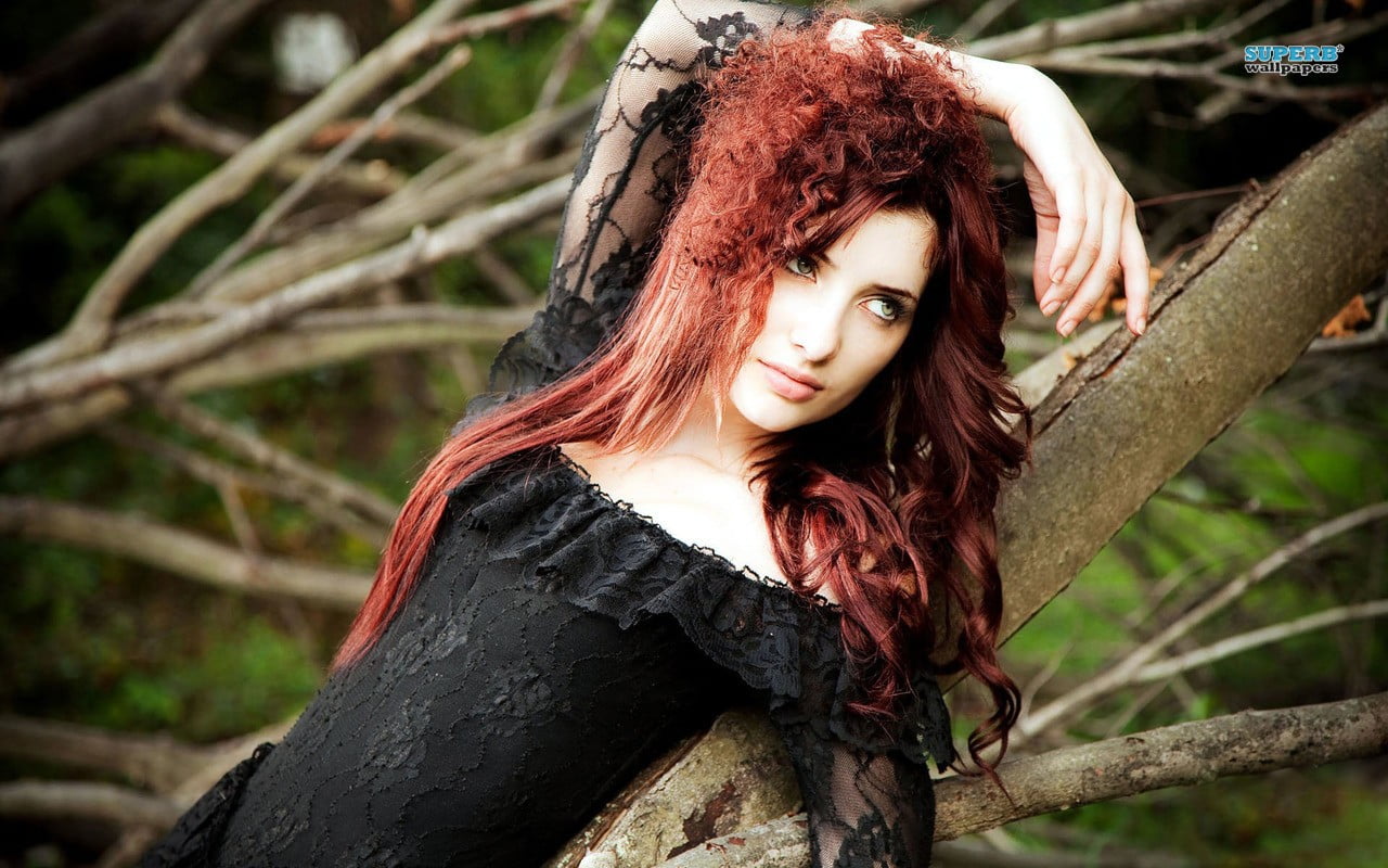looking at camera, tree, focus on foreground, beautiful woman, plant, young women, real people, 720P, teenager, Gothic, lifestyles, women, hair, one person, HD Wallpaper
