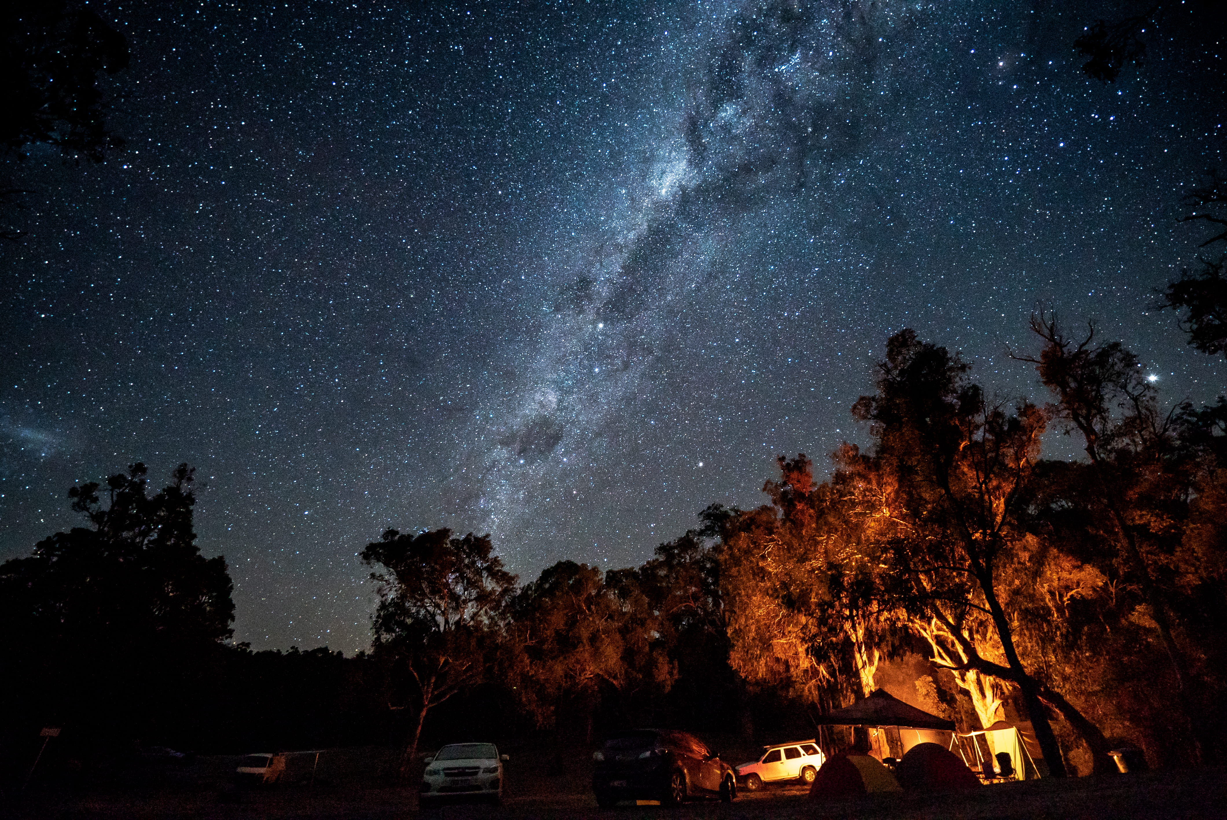 no people, camp, sky photo, galaxy, star, astro, light, scenics - nature, plant, full, astronomy, milkyway, nature, camping, motor vehicle, tree, wilderness, HD Wallpaper