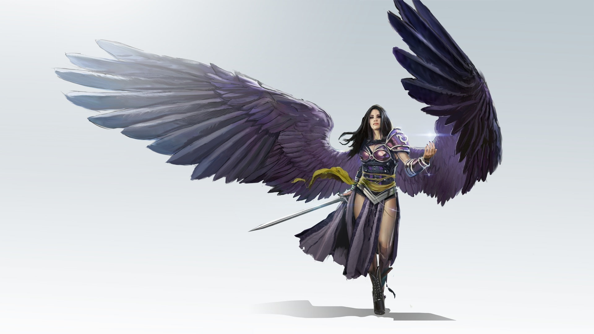 Black Planeswalker, weapons, LVL, art, todd hebenstreit, warrior, wings, fantasy, 1080P, girl, HD Wallpaper