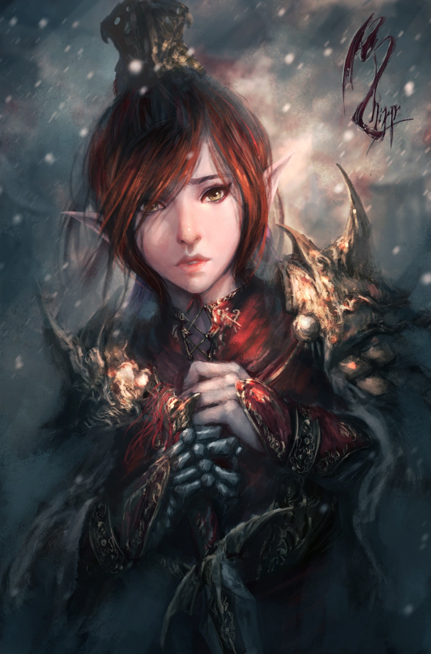 looking at camera, evil, red, women, fashion, dark, females, adult, young adult, 1080P, fantasy, witch, beauty, dyed red hair, illustration, haired, female, Phone HD Wallpaper