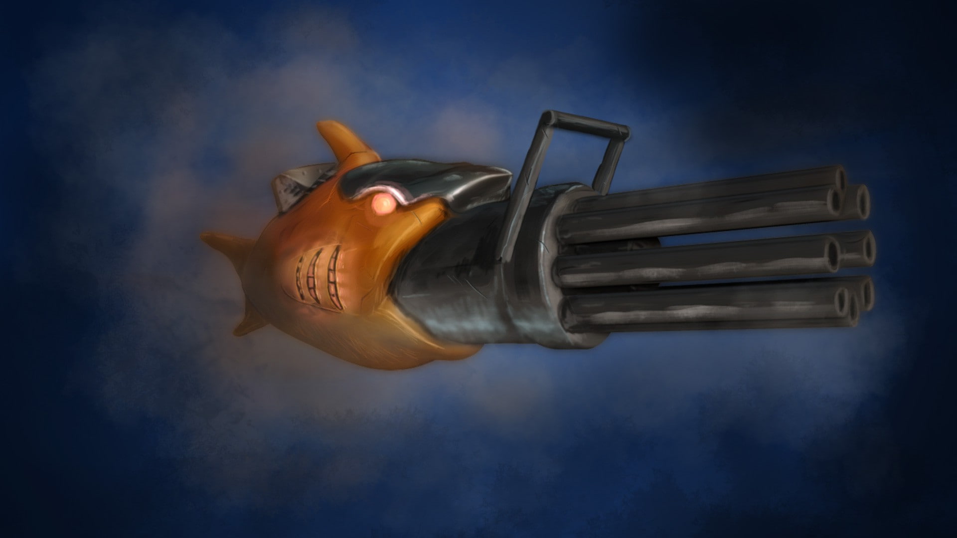 blue background, studio shot, nature, fish, video games, bizarre, no people, orange color, blue, day, low angle view, warning sign, Terraria, colored background, HD Wallpaper
