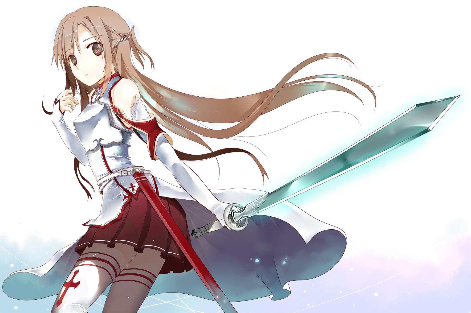 anime girls, Sword Art Online, clothing, beautiful woman, anime, females, arts culture and entertainment, skirt, hairstyle, studio shot, Yuuki Asuna, adult, HD Wallpaper