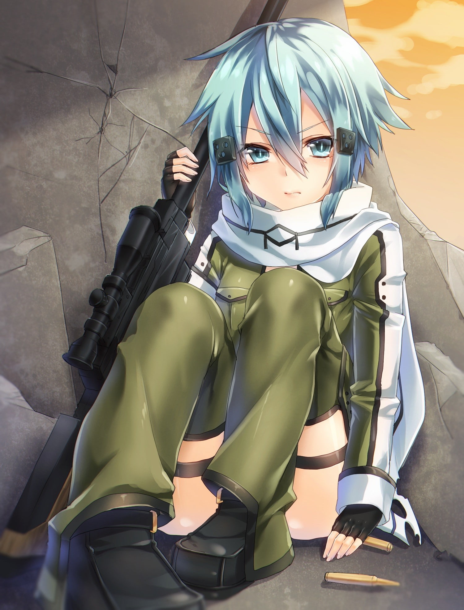 1080P, uniform, Asada Shino, body part, cute, Sword Art Online, beautiful people, beauty, lifestyles, fashion, human body part, indoors, snipers, beautiful woman, Phone HD Wallpaper