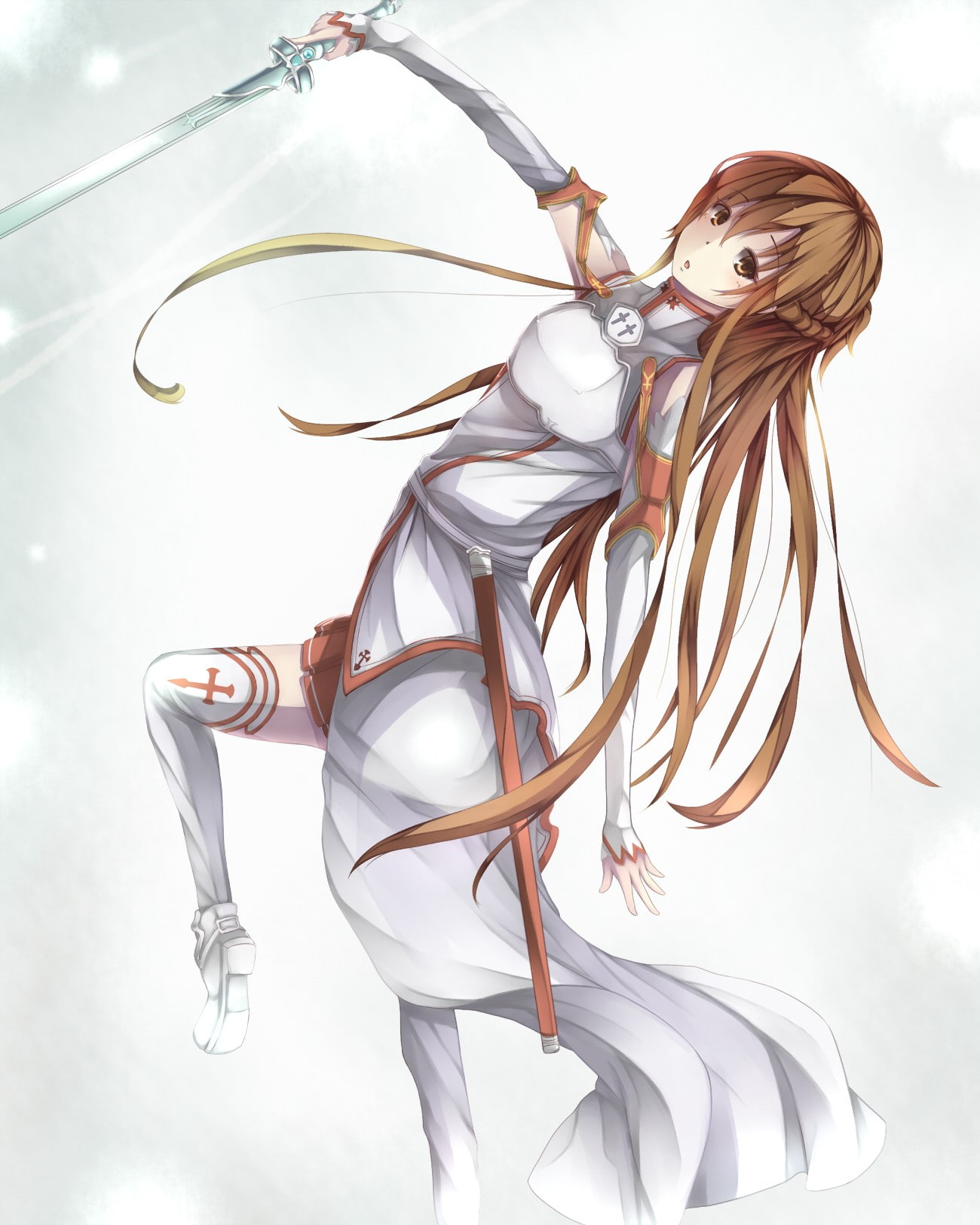 Sword Art Online, motion, hair, nature, women, young women, digital composite, holding, anime girls, studio shot, indoors, armor, hairstyle, adult, sword, Phone HD Wallpaper