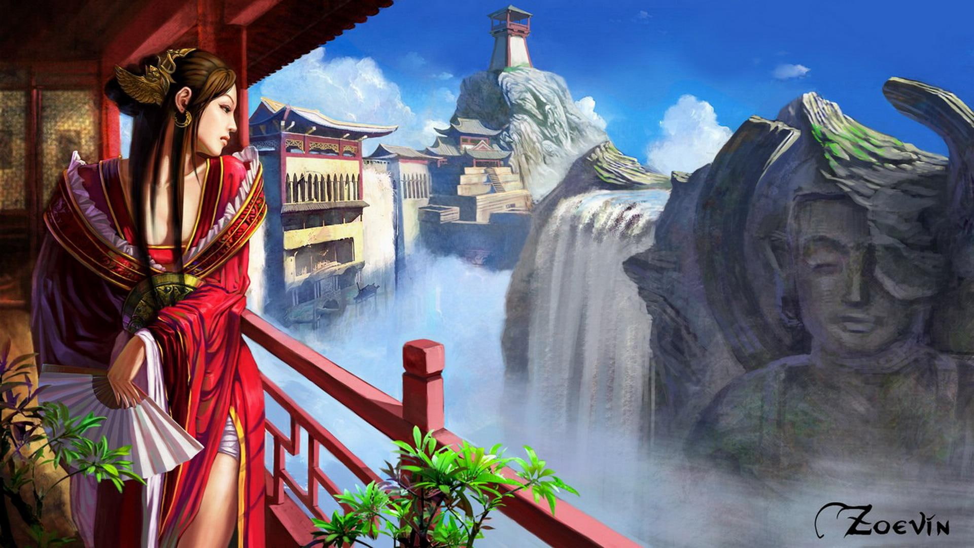 kimono, kingdom, 1080P, priestess, dress, girl, 3d and abstract, HD Wallpaper