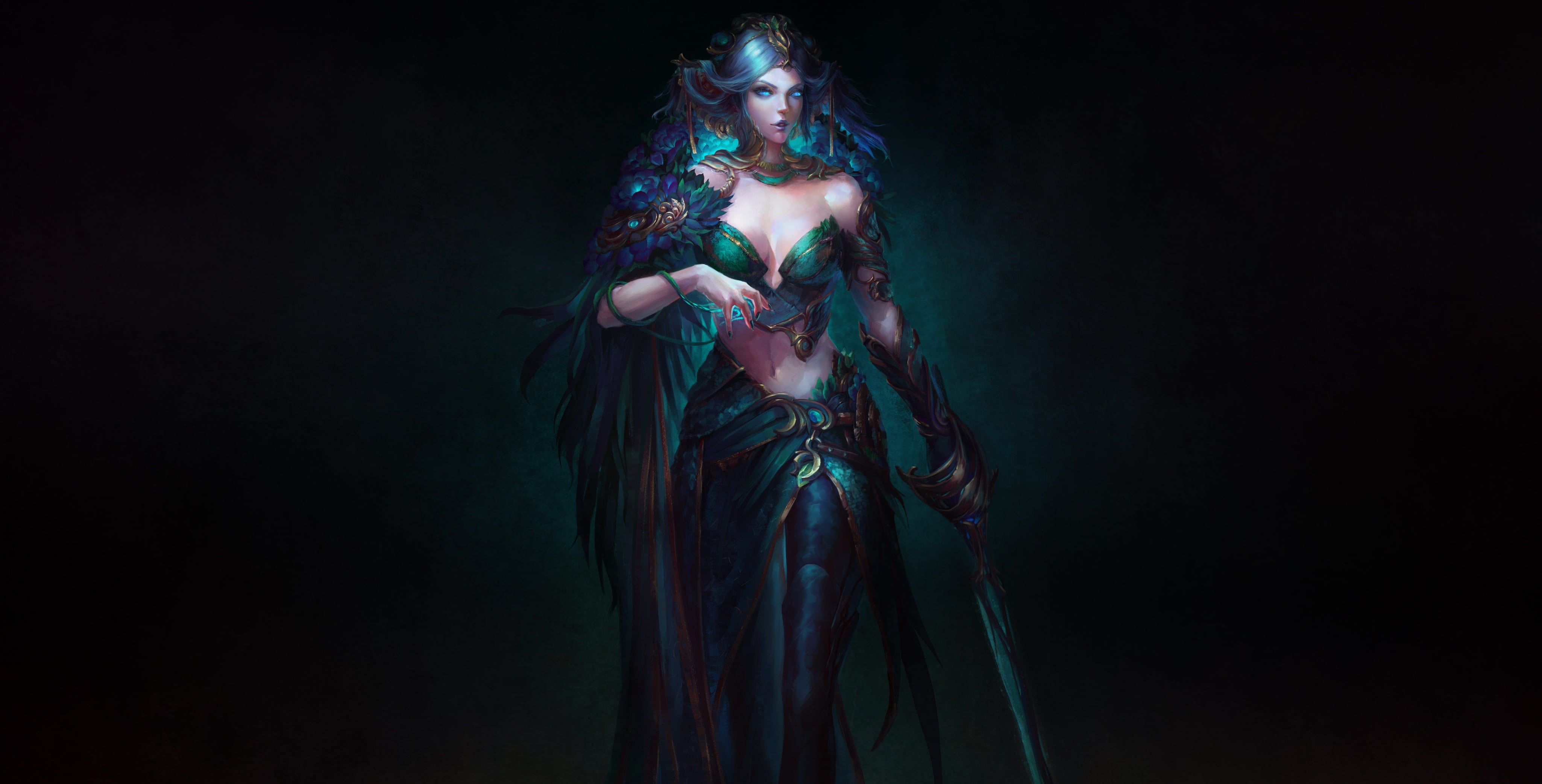 Fantasy, Girl, Art, Priestess, Character, Illustration, Style, Priestess of the Damned Peony cult, Katya Cyan, Minimalism, 4K, Background, HD Wallpaper
