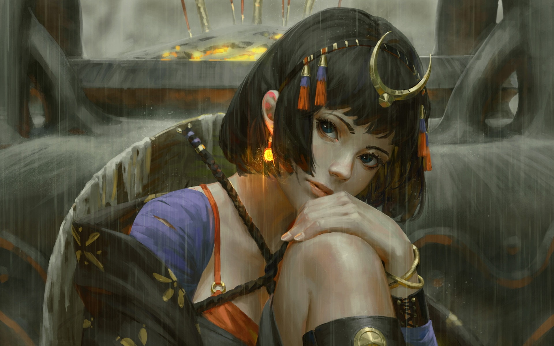 priestess, art, 1080P, Z. W. Gu, fantasy, history, Sit, girl, rendering, HD Wallpaper