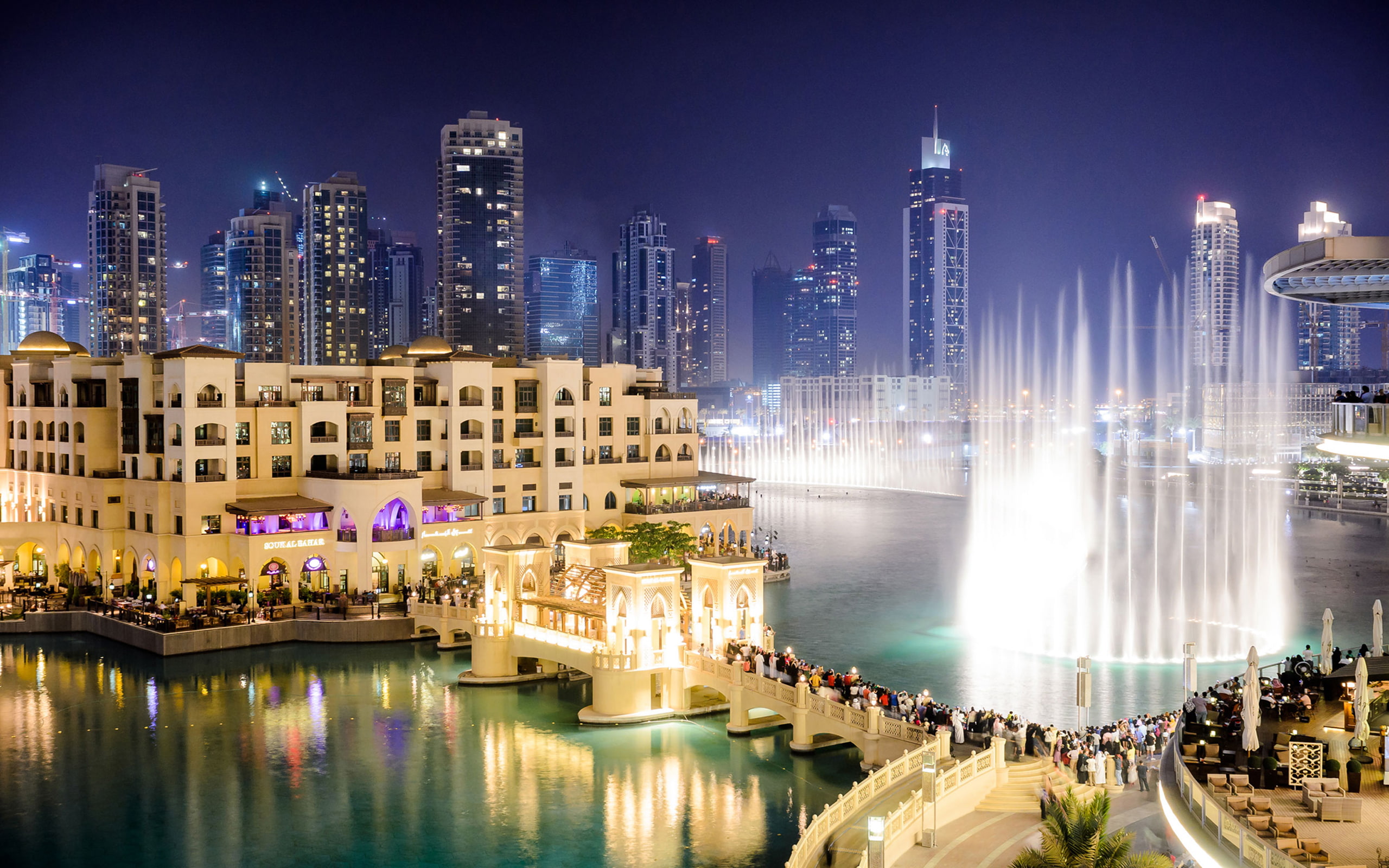 dubai, hd, allpaper, fountains, 2K, HD Wallpaper