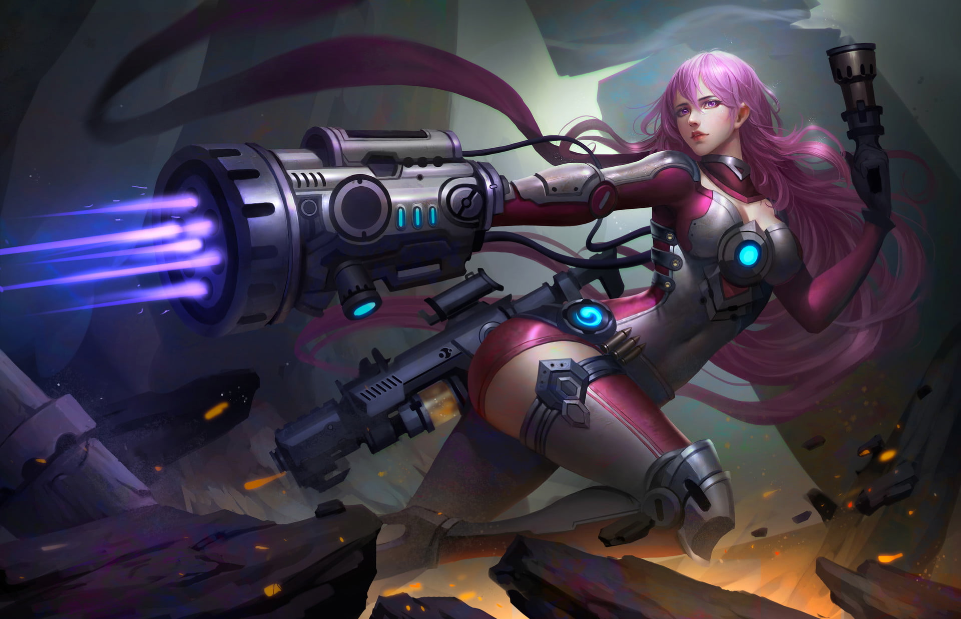 robot, magic, digital, women, anime, looking at camera, futuristic, innovation, indoors, warrior, lifestyles, full length, haired, 1080P, cyborg, one person, HD Wallpaper