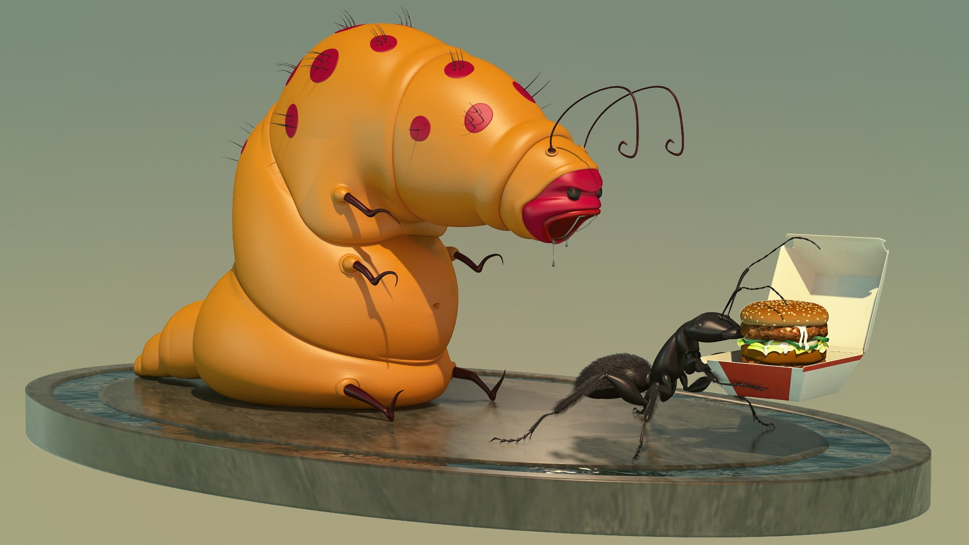 ant, obzhorka, Albu Eduard, hamburger, 1080P, One hungrier than another, HD Wallpaper