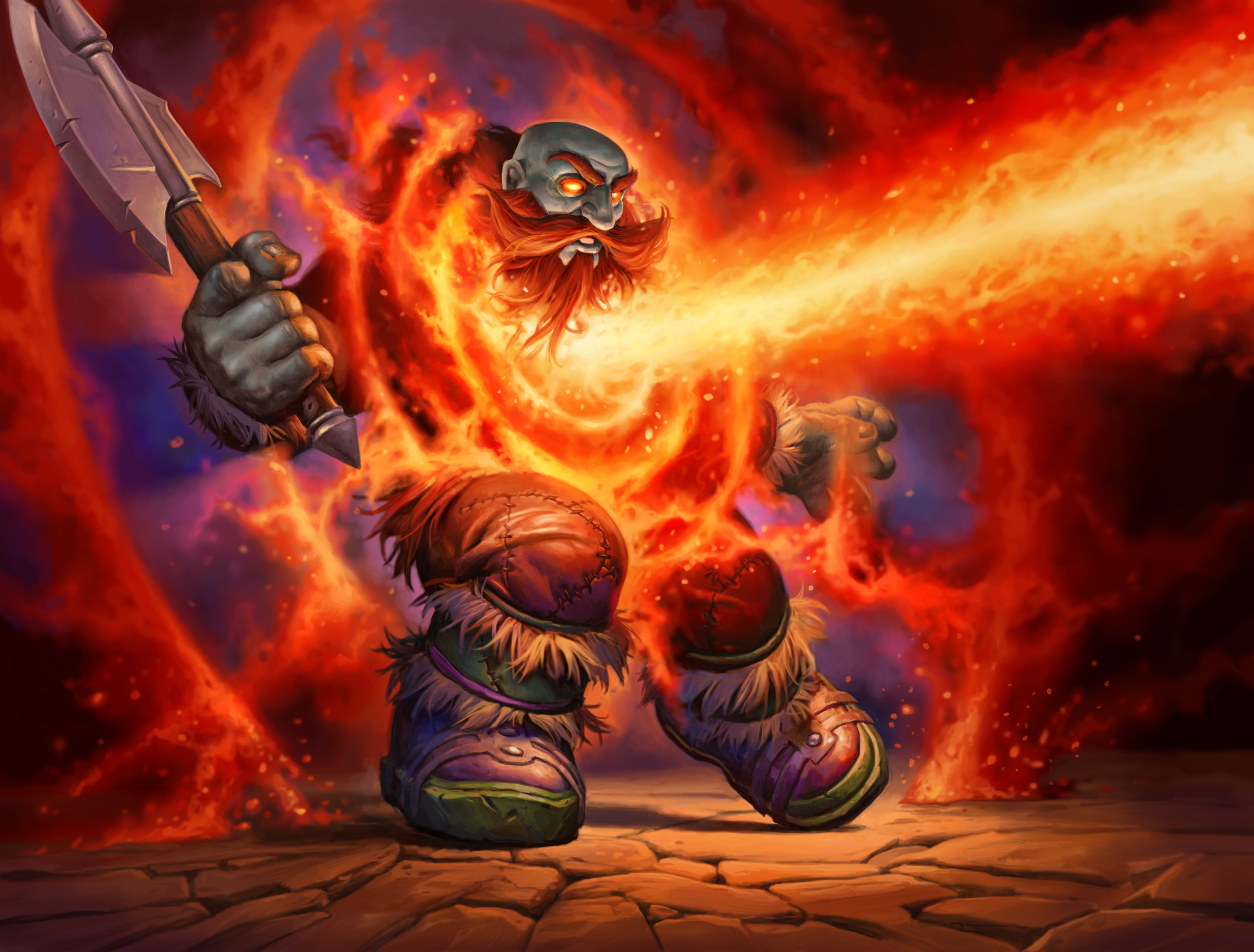 4K, flame, stage, map, axe, performance, group of people, people, magic, skill, sport, adult, WoW, Blackrock Mountain, Lava Shock, orange color, full length, HD Wallpaper