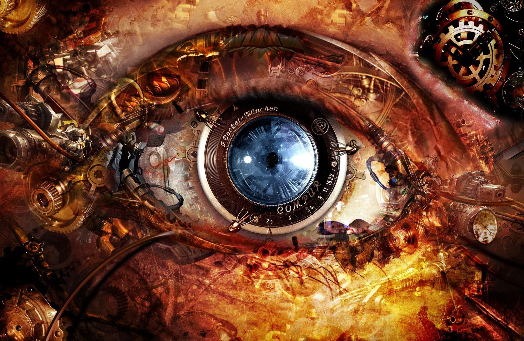 3D view, Abstract, art, x, d, 1080P, creative, eyes, steampunk, people, hd, view, HD Wallpaper