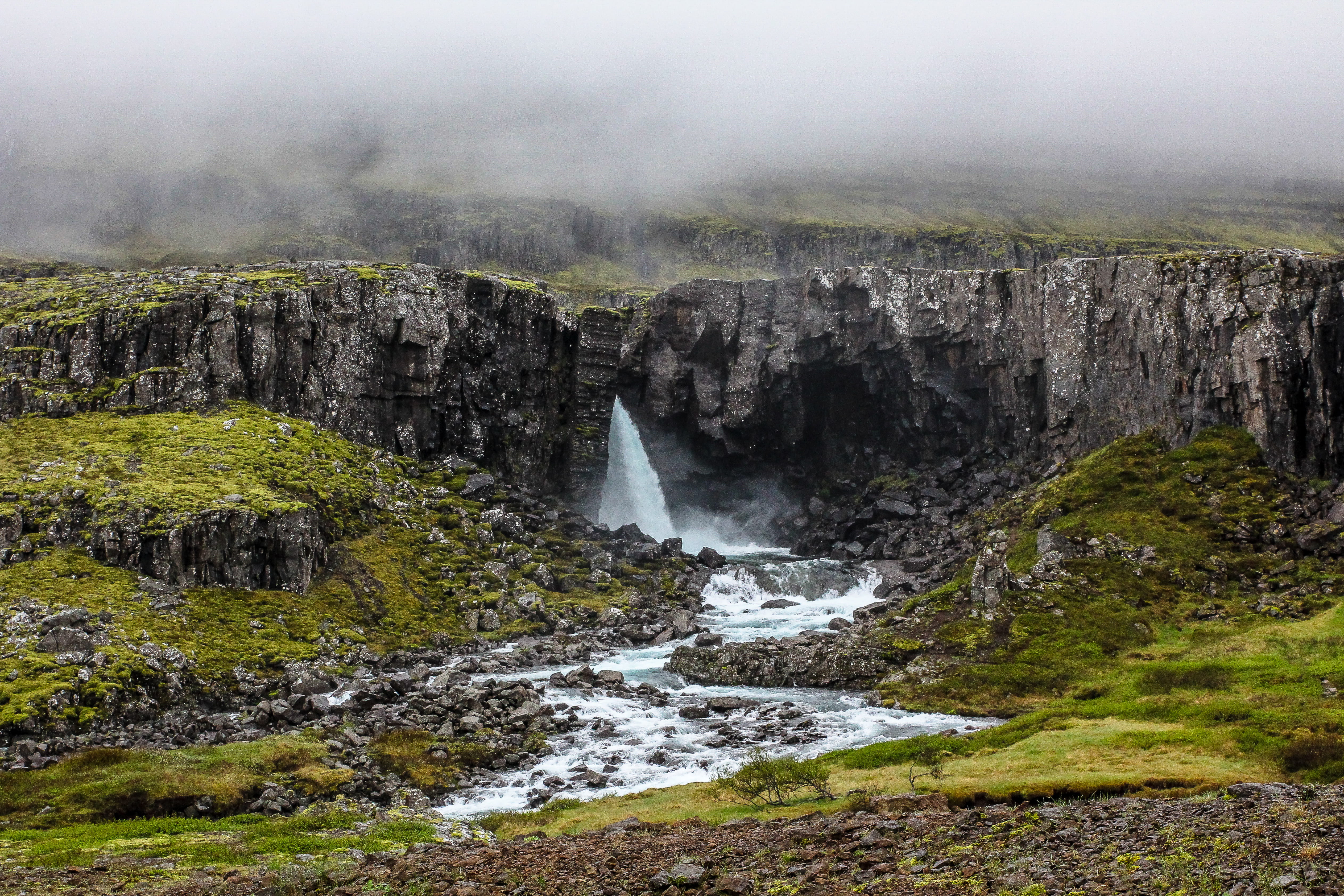 foladafoss, no people, water, river, rock - object, photography, body, land, nature, scenary, cliff, rock formation, aerial, rocks, waterfall, powerfull, HD Wallpaper