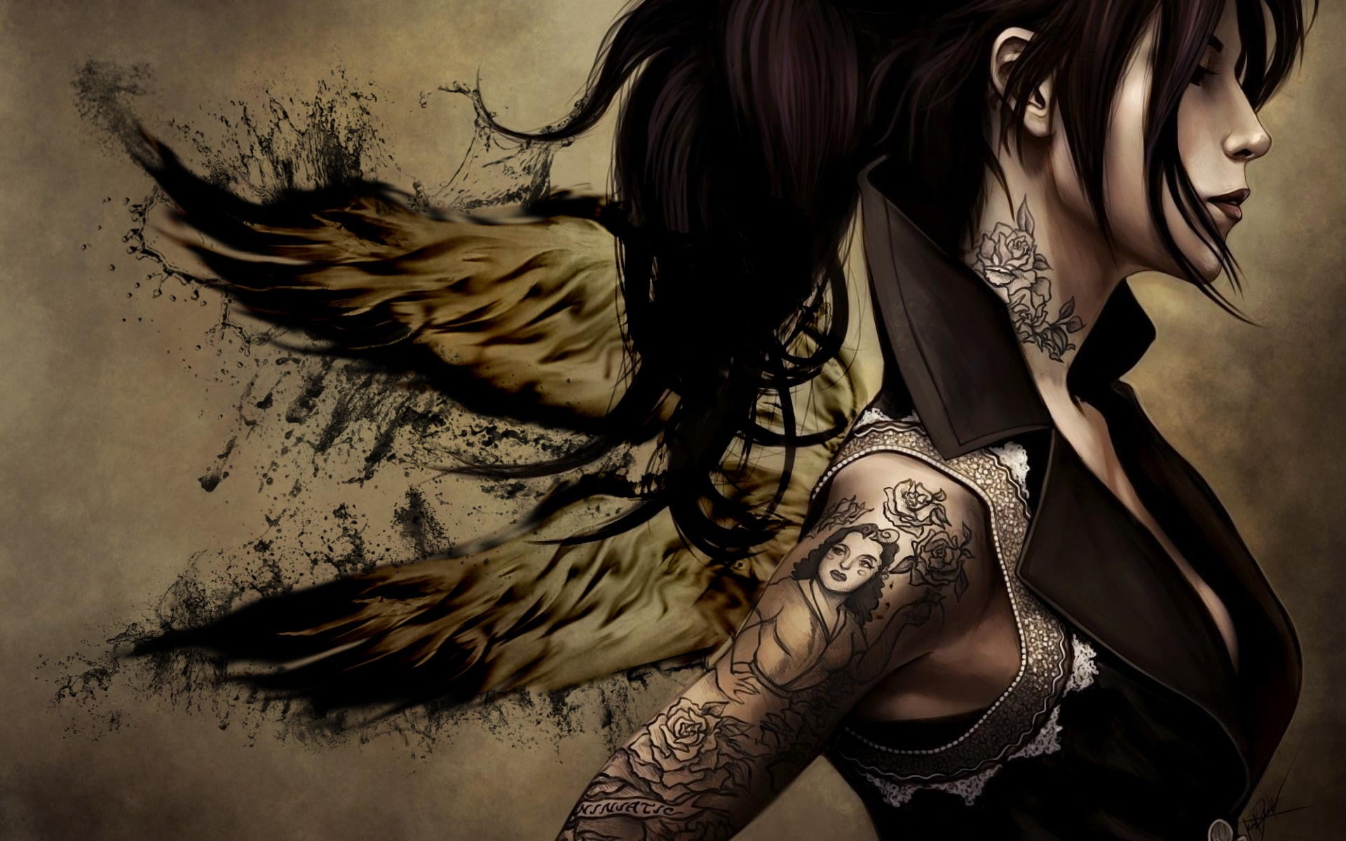 beautiful woman, Kat Von D, art and craft, leisure activity, 1080P, tattoo, real people, fantasy art, hair, creativity, young women, adult, long hair, HD Wallpaper