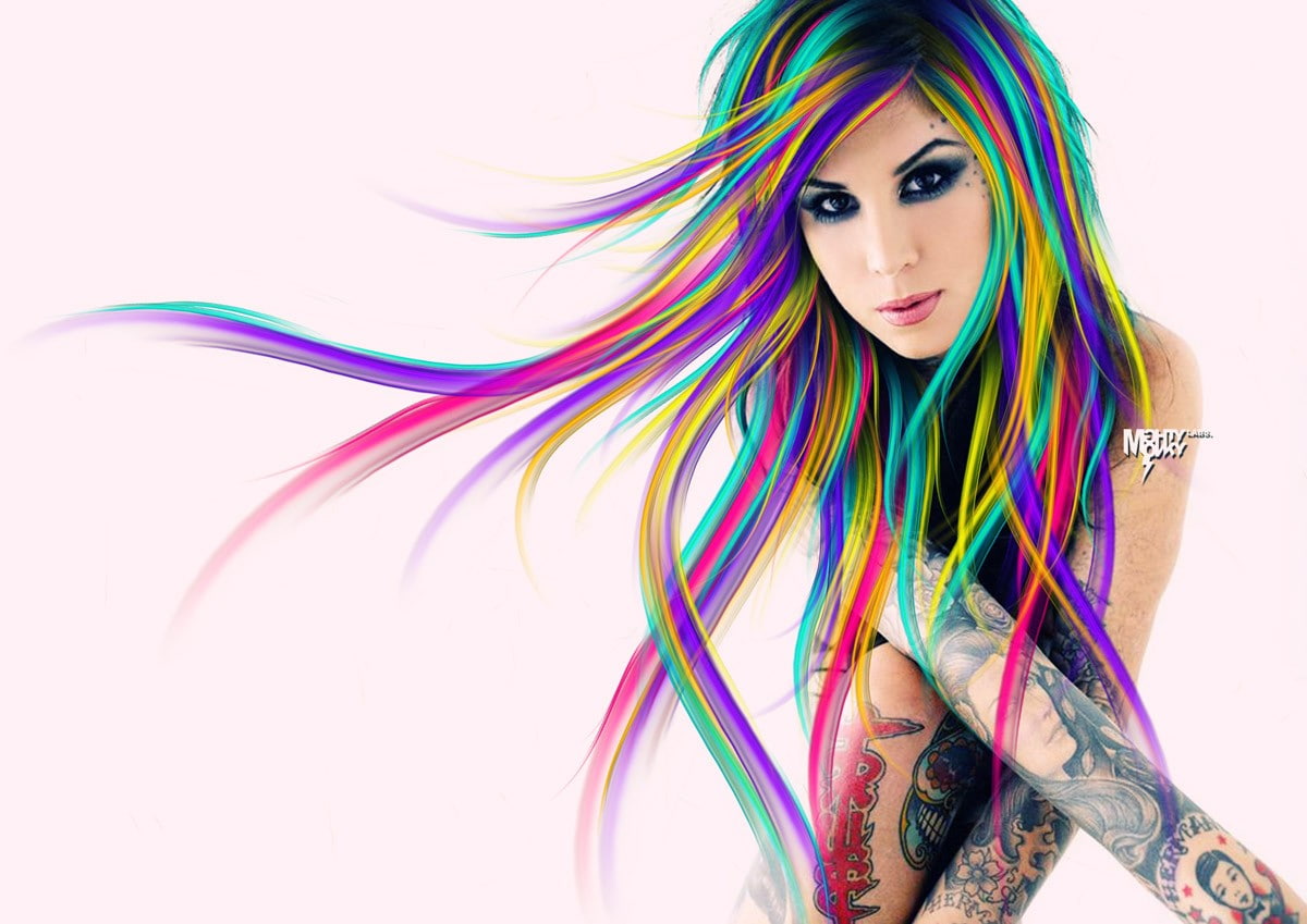 studio shot, indoors, photo manipulation, tattoo, colorful, lifestyles, Kat Von D, white background, young adult, 480P, one person, multi colored, adult, HD Wallpaper
