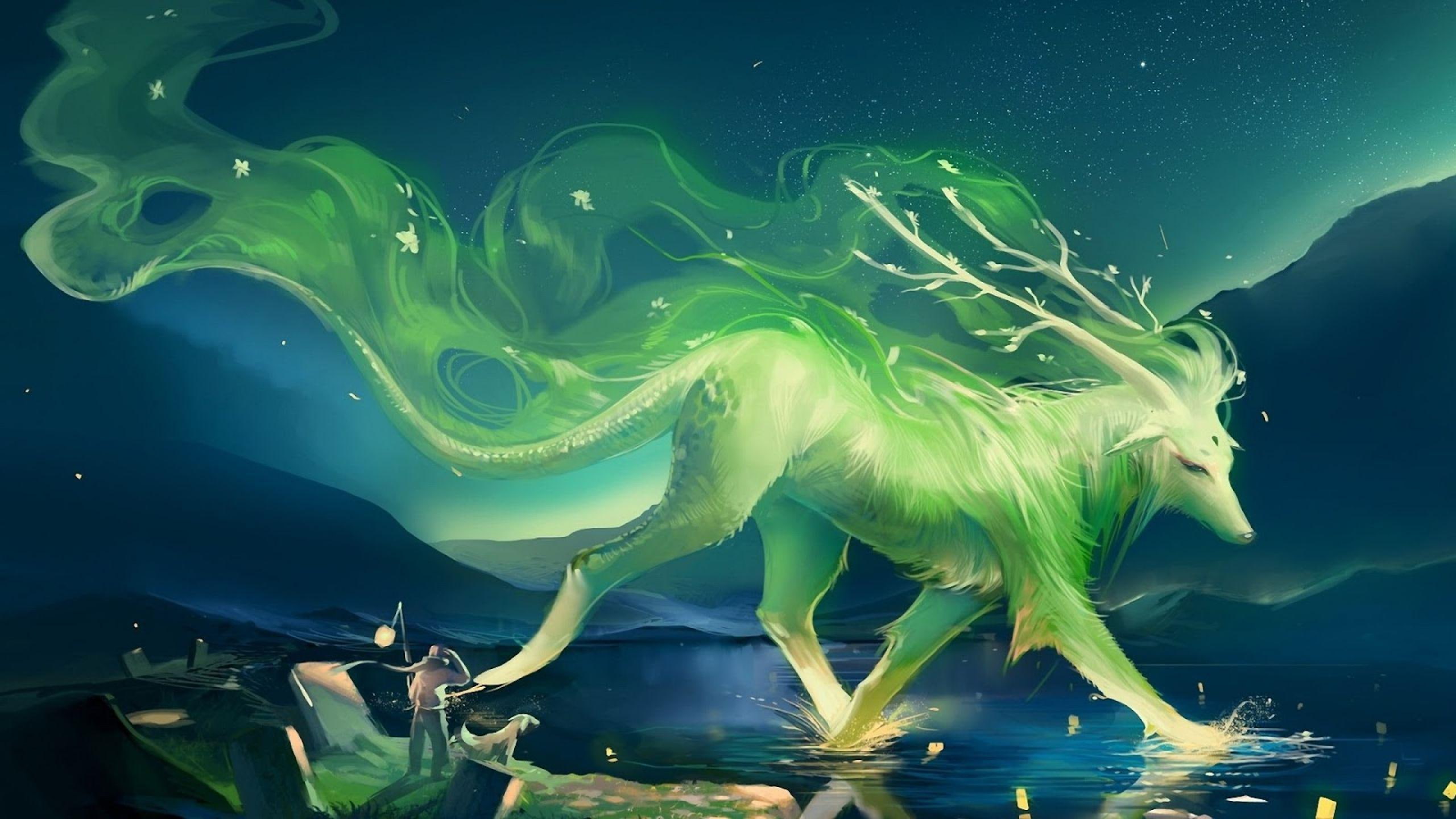fantasy, artwork, wolf, monster, giant, 2K, HD Wallpaper