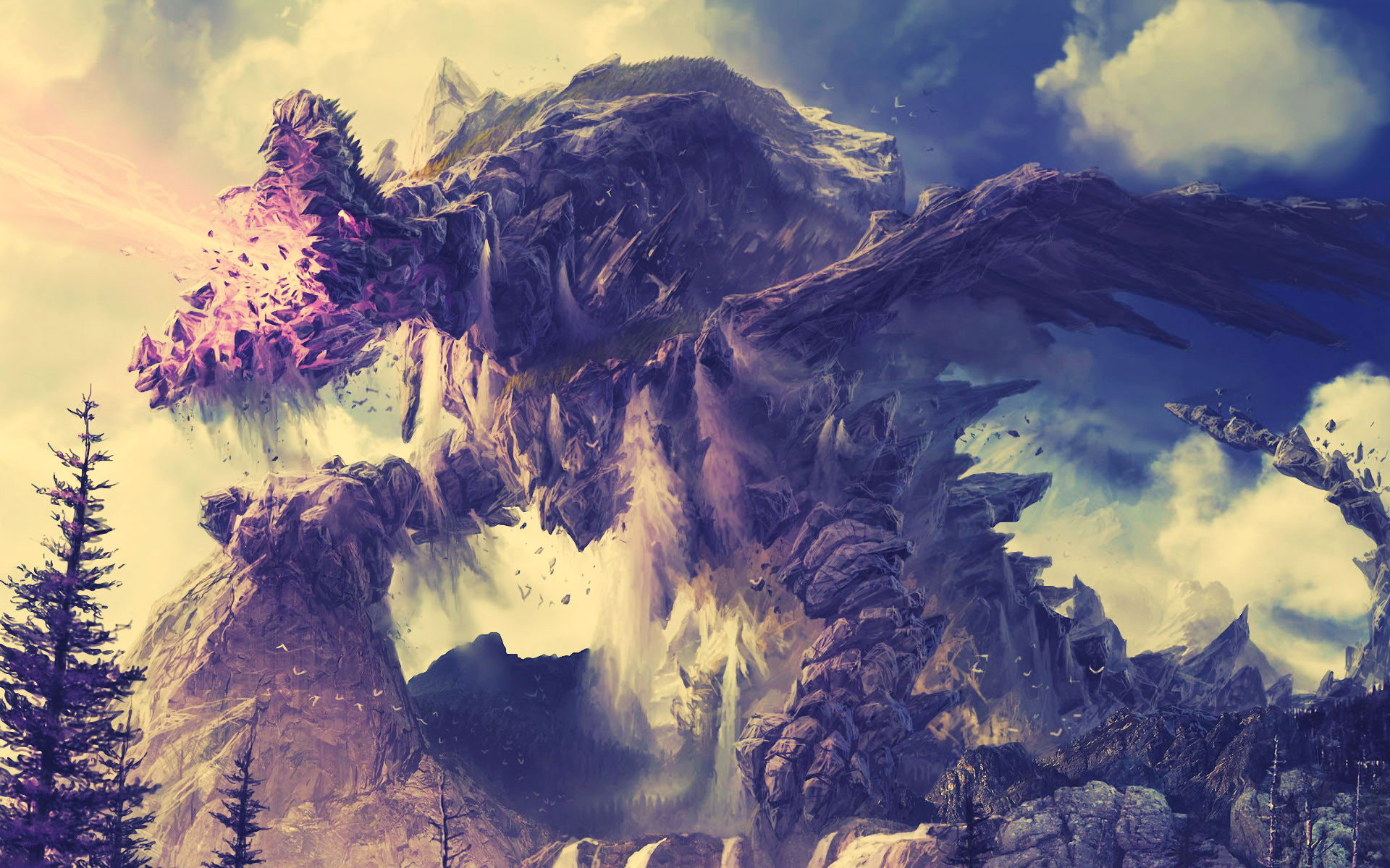 monster, rocks, giant, animated, 1080P, stones, photo, fantasy, hd, dragon, HD Wallpaper