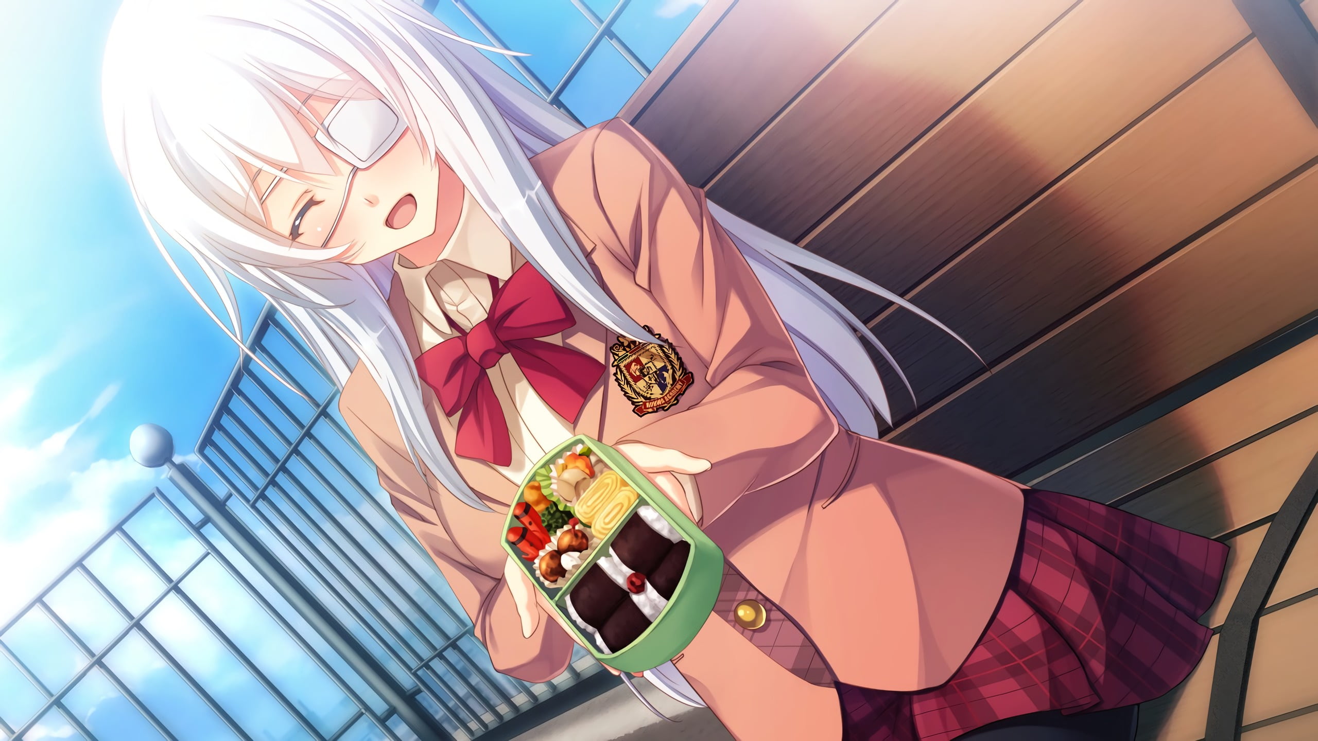 nature, no people, human representation, Innocent Bullet, 2K, Miyasu Sanae, low angle view, anime, illuminated, flower, anime girls, skirt, food, building exterior, HD Wallpaper