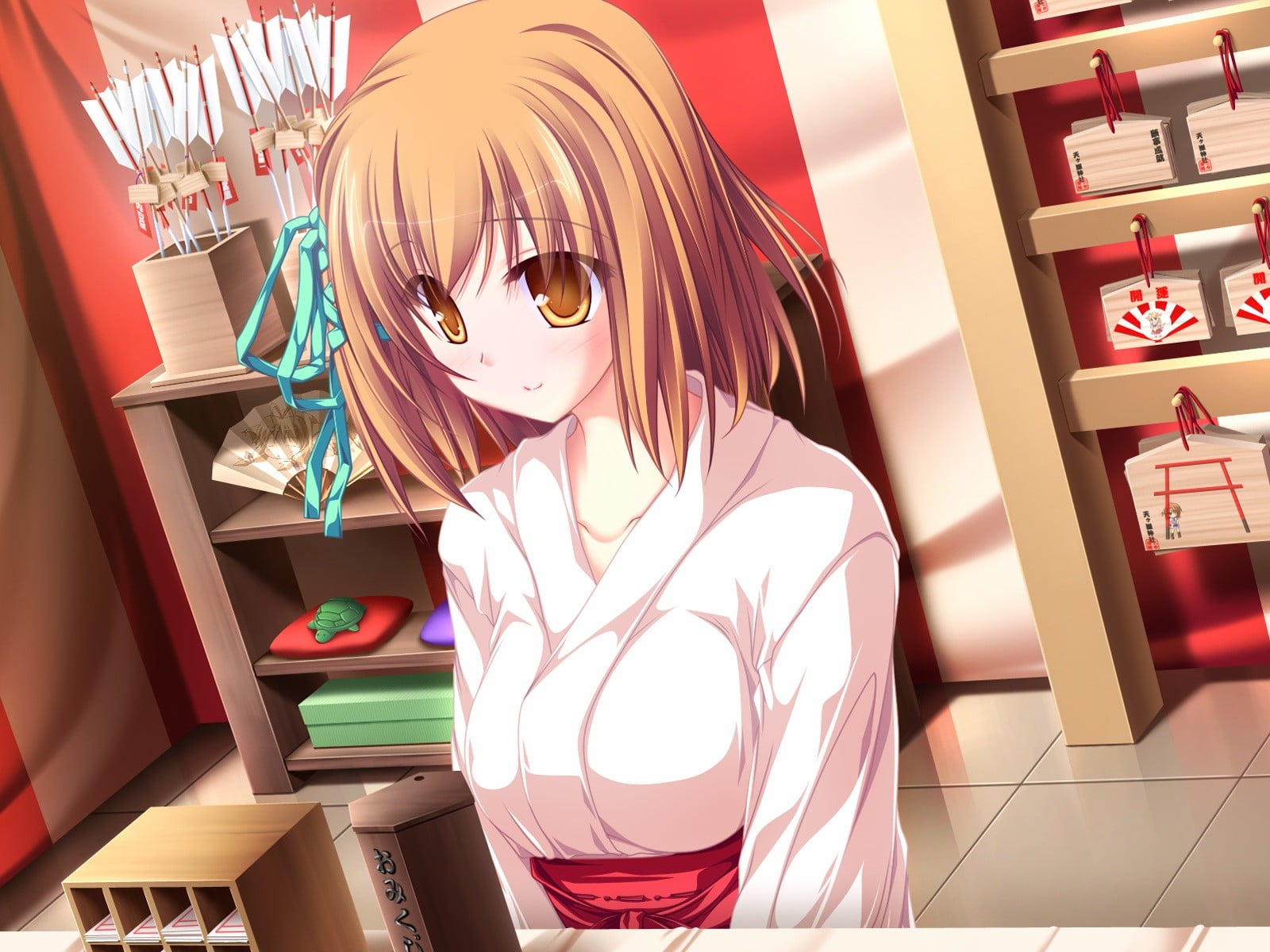 leisure activity, one person, Game CG, shelf, Japanese clothes, art and craft, Magus Tale, short hair, 720P, casual clothing, Koyuki Amagase, human representation, HD Wallpaper