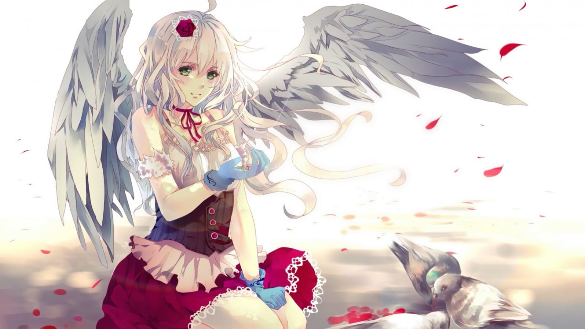 celebration, women, anime, one person, sky, anime girl, mask, art, angel, three quarter length, lifestyles, waist up, adult, leisure activity, 1080P, mangaka, HD Wallpaper