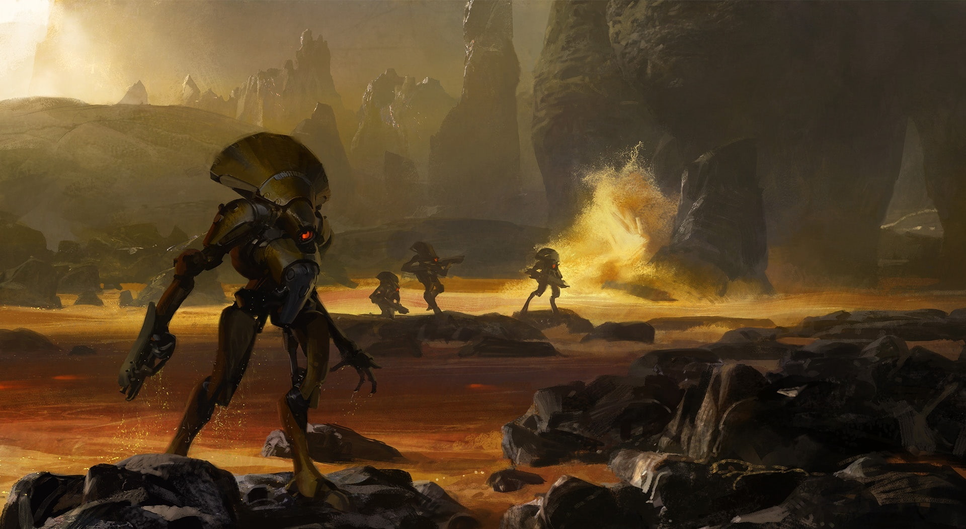 1080P, digital, Shooter, land, rock formation, humanoid, Games, government, concept art, Artwork, tranquility, environment, mountain, tree, scenics - nature, HD Wallpaper