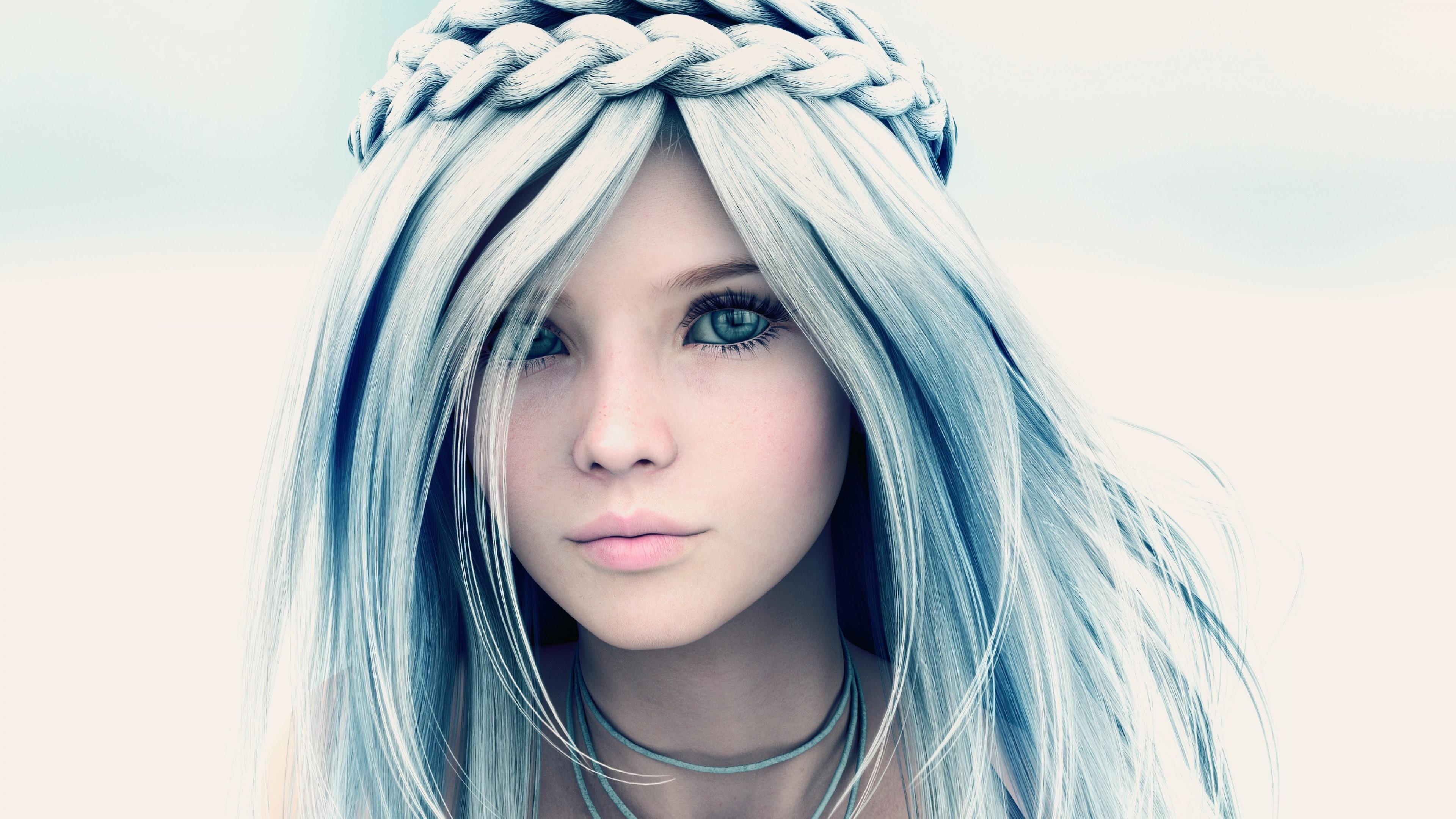 4K, beauty, 3d, portrait, illustration, face, beautiful, blue eyes, fantasy girl, girl, fantasy art, long hair, HD Wallpaper