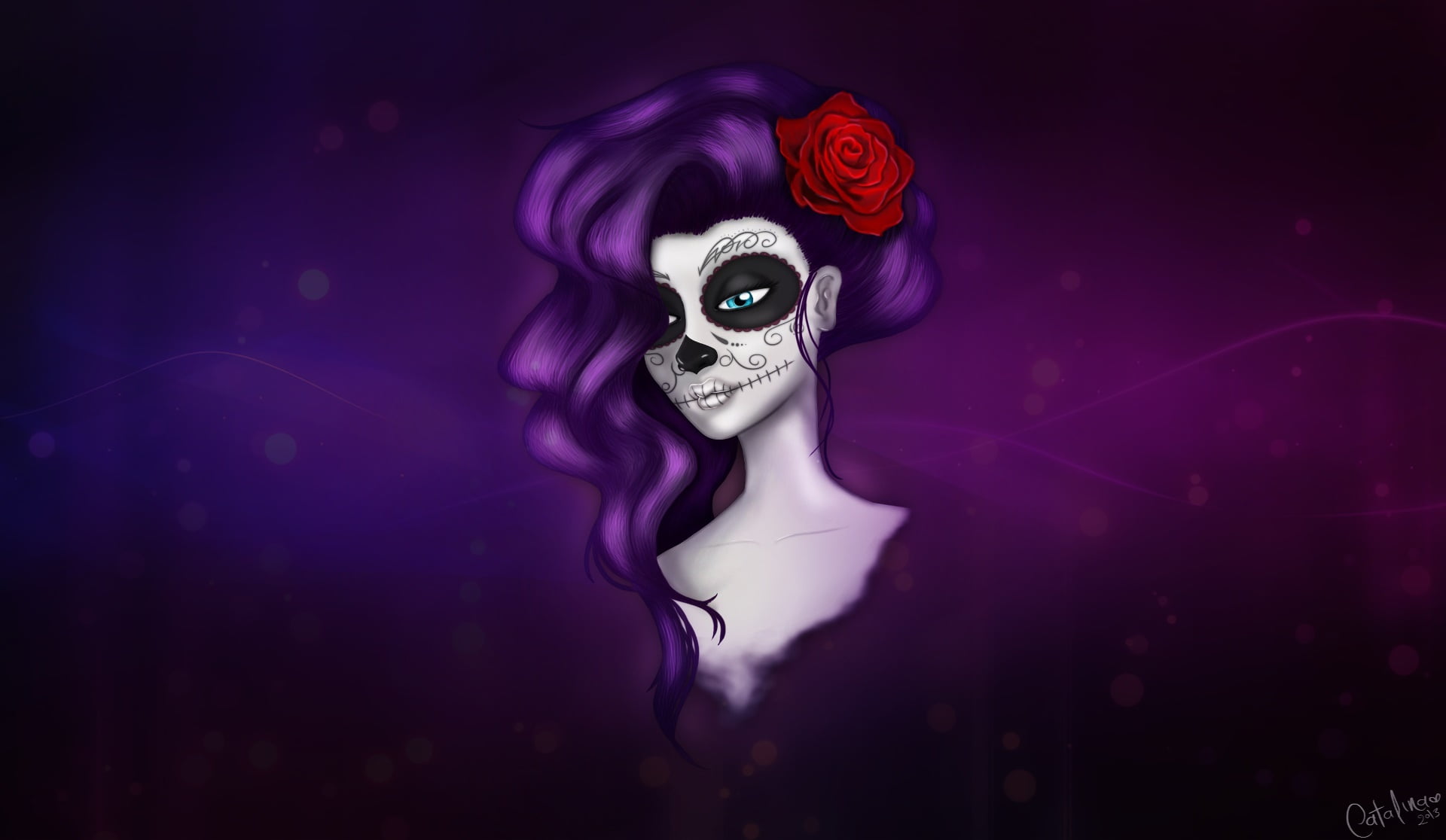 flower in hair, women, artwork, Dia de los Muertos, 1080P, HD Wallpaper