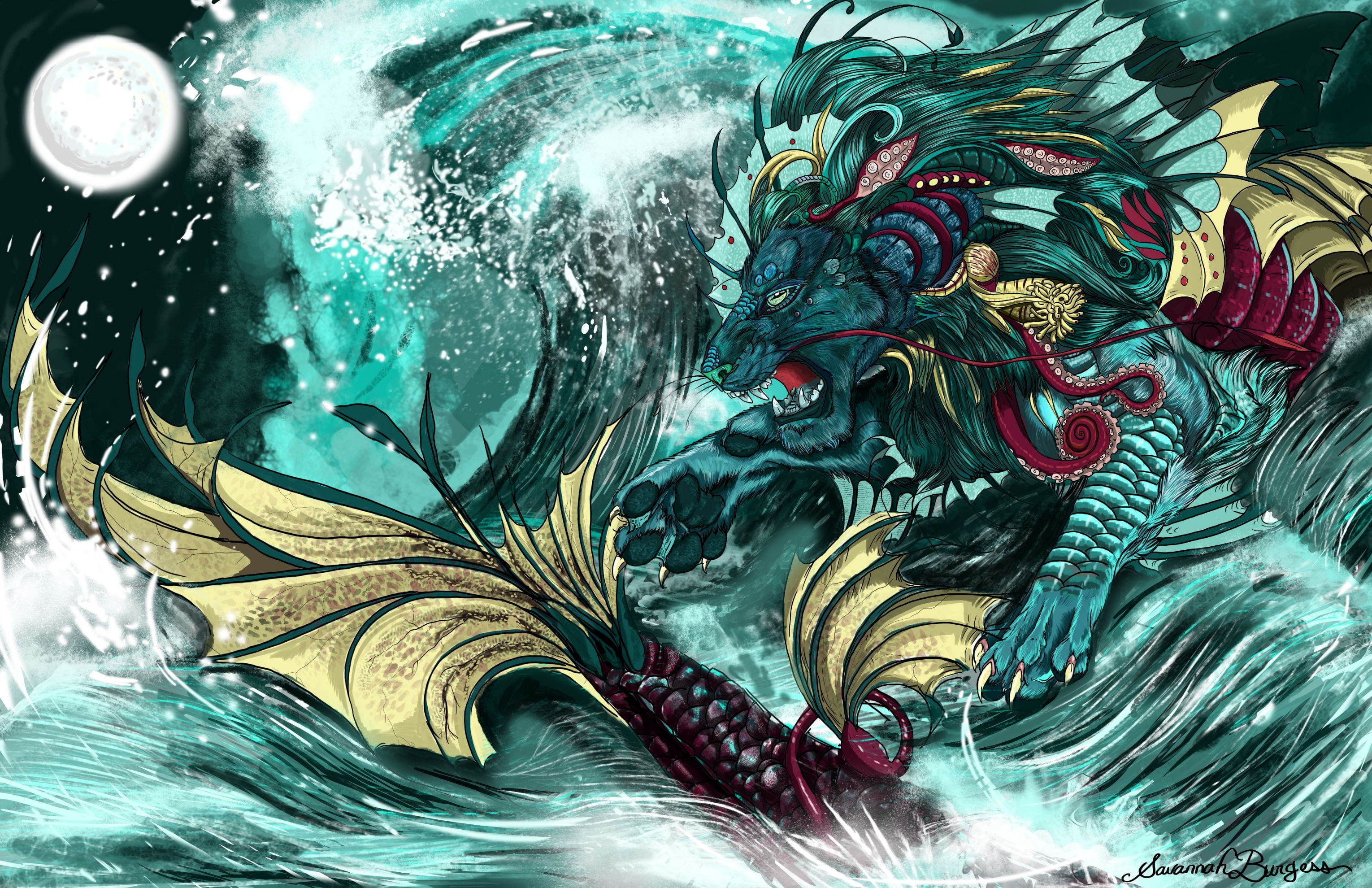 mask, art and craft, pattern, high angle view, day, feather, green, ornate, representation, 2K, multi colored, maroon, fish, water, full frame, flowing, HD Wallpaper