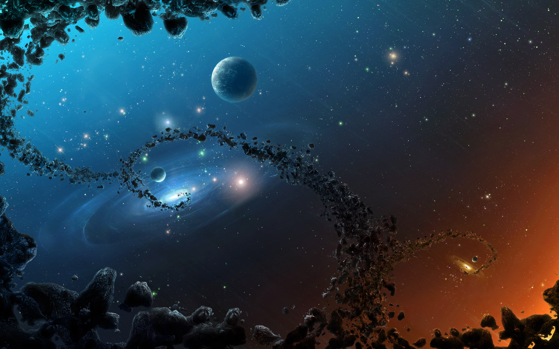 CG Render, Asteroid, space, galaxy, 1080P, stars, HD Wallpaper