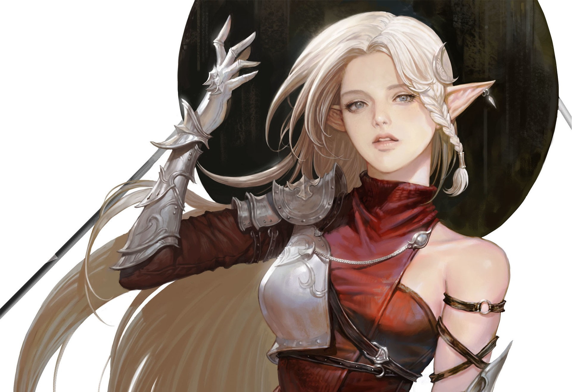 ears, fantasy, 1080P, look, background, dvushka, pose, art, elf, HD Wallpaper