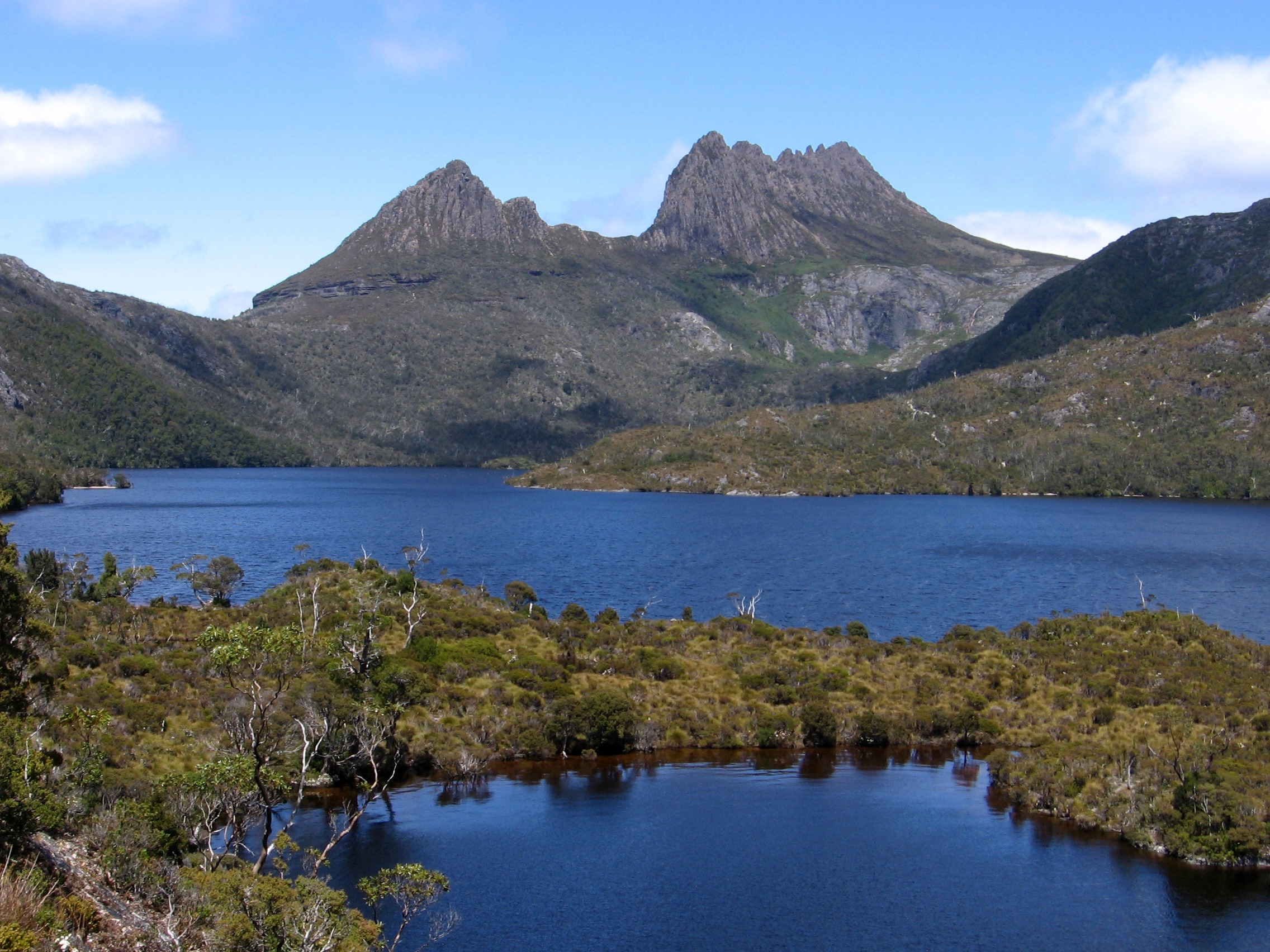 tree, mountain peak, water, hiking, sky, tasmania, australia, mountain, overland track, mountain range, outdoors, body, scenics - nature, tranquility, day, HD Wallpaper