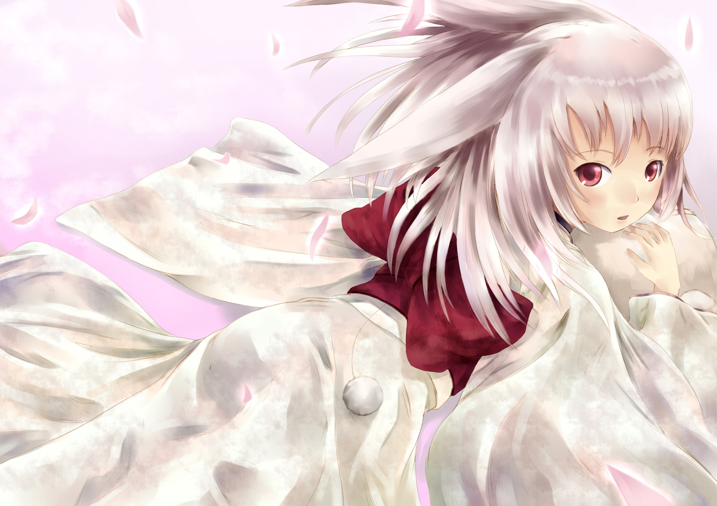 hair, eyes, 1080P, tokoyoi, clothes, white, yoi, japanese, kimono, petals, original, red, HD Wallpaper