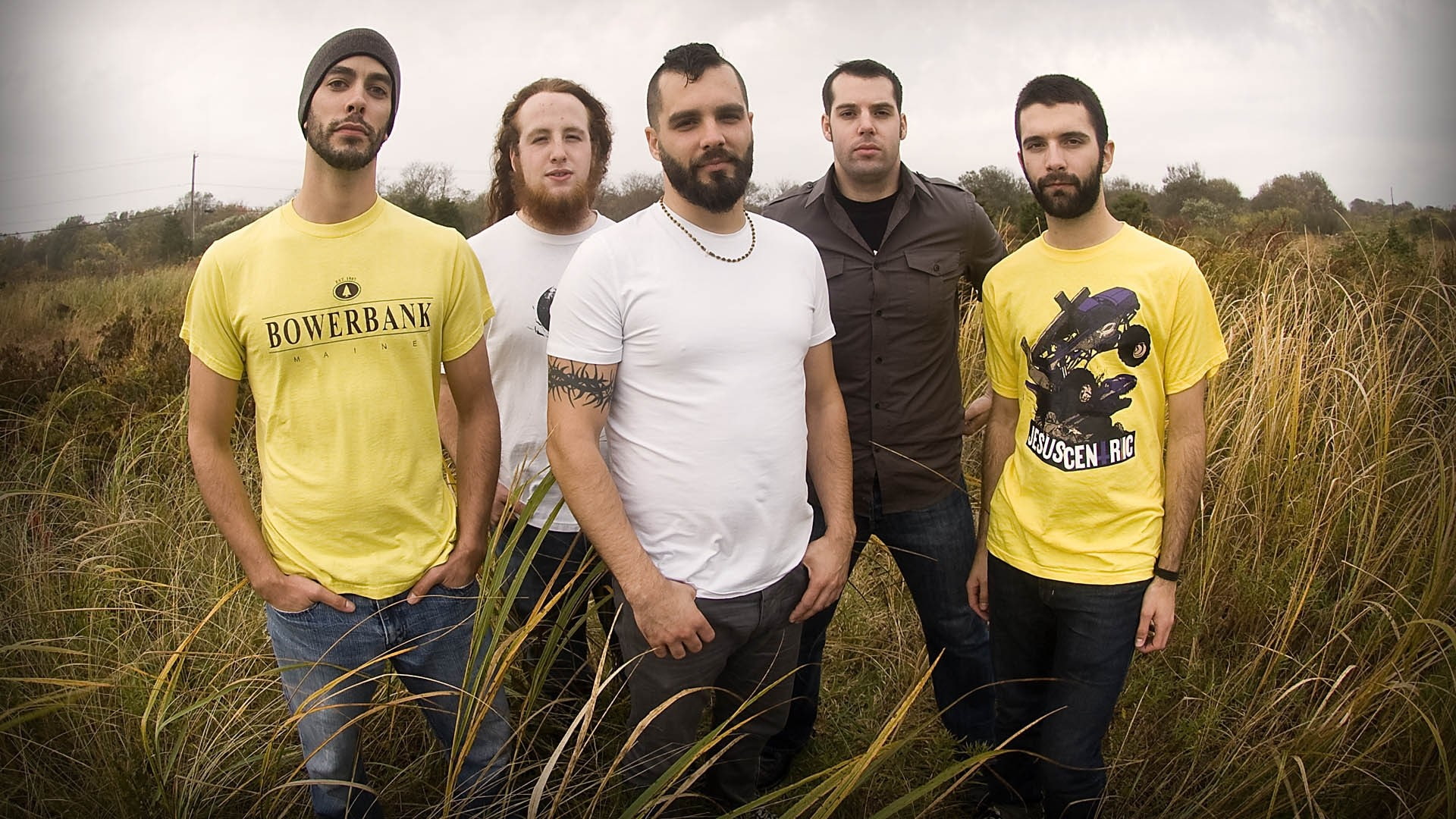 people, portrait, standing, adult, beard, group of people, casual clothing, Sky, 1080P, plant, young men, grass, young adult, nature, Field, yellow, Beards, HD Wallpaper