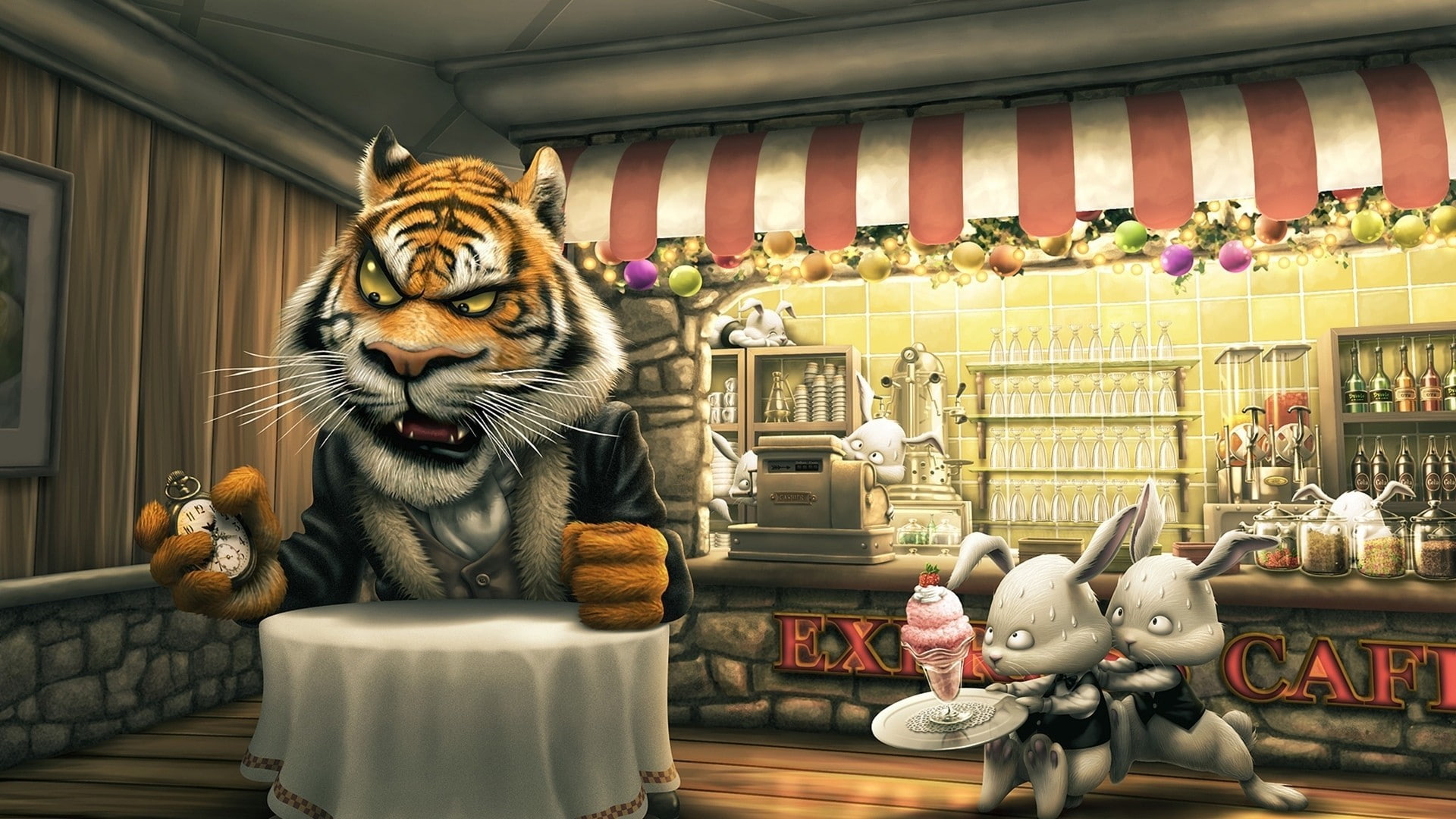 Hare, animal wildlife, feline, craft, Angry tiger cartoon, no people, one animal, business, Cafes, representation, toy, cat, 1080P, creativity, Food, whisker, HD Wallpaper
