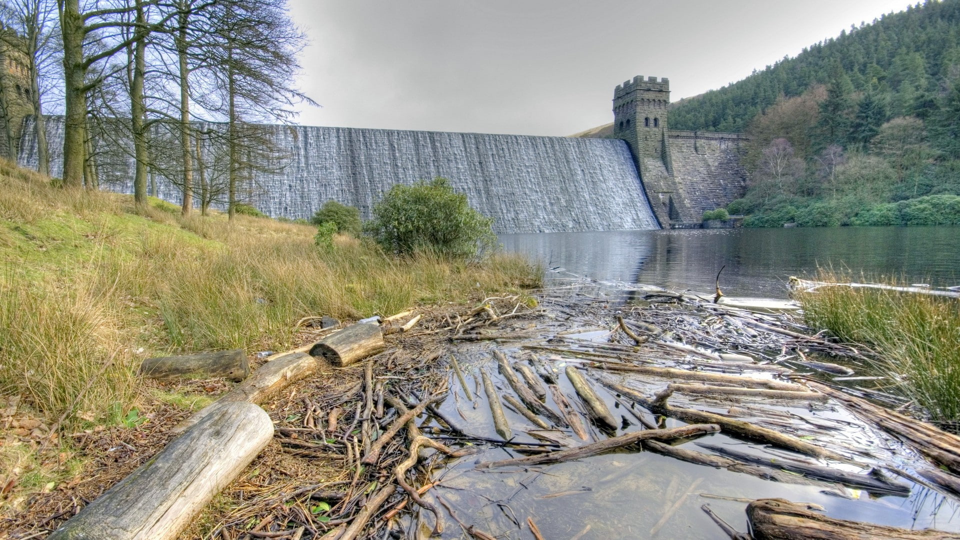 architecture, flowing, nature, river, land, environment, scenics - nature, 1080P, no people, day, wood, plant, outdoors, fuel and power generation, water, HD Wallpaper