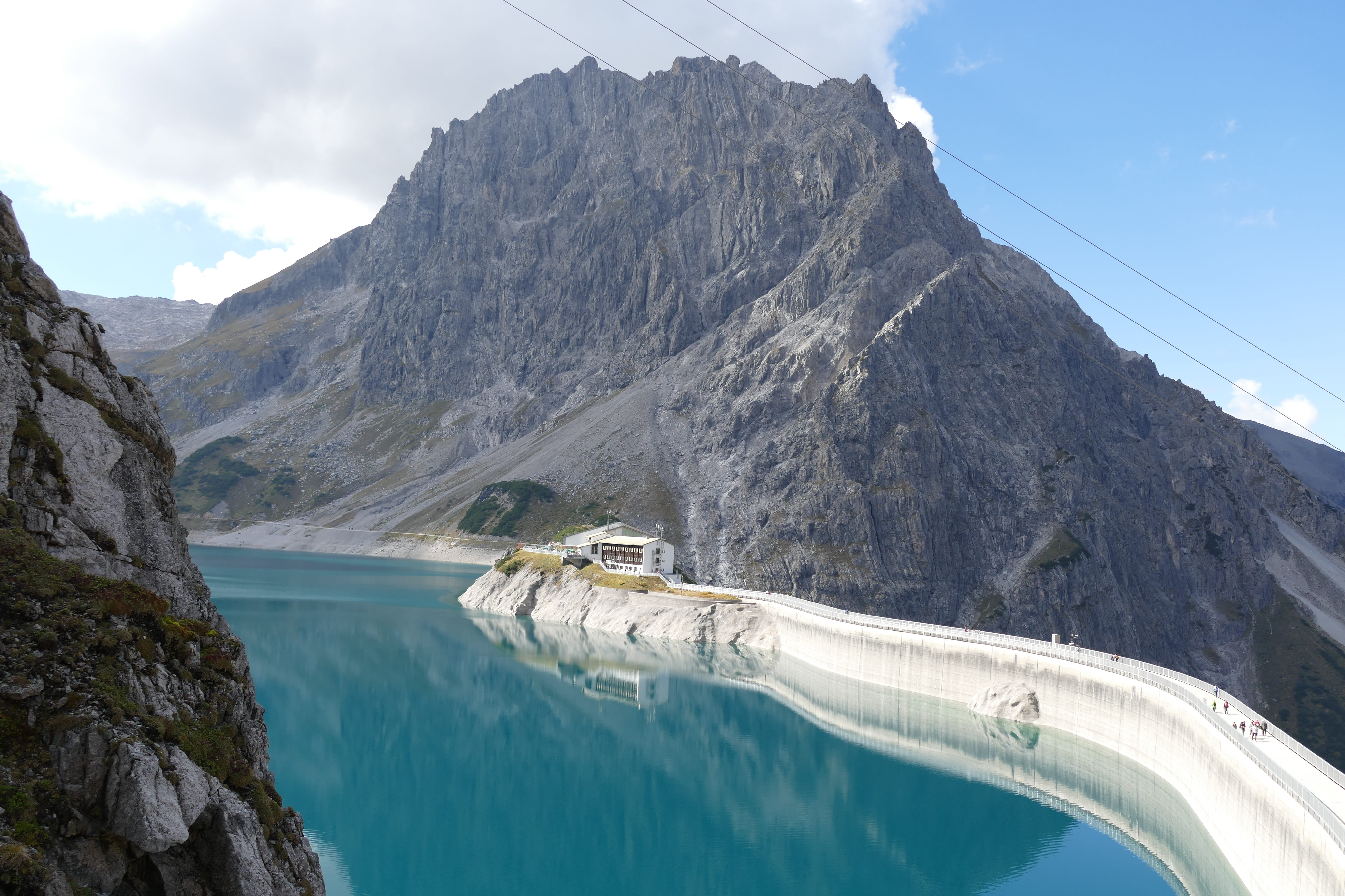 scenics - nature, no people, water, building, beauty in nature, energy generation, transportation, power supply, lake, mountain, vorarlberg, austria, day, HD Wallpaper