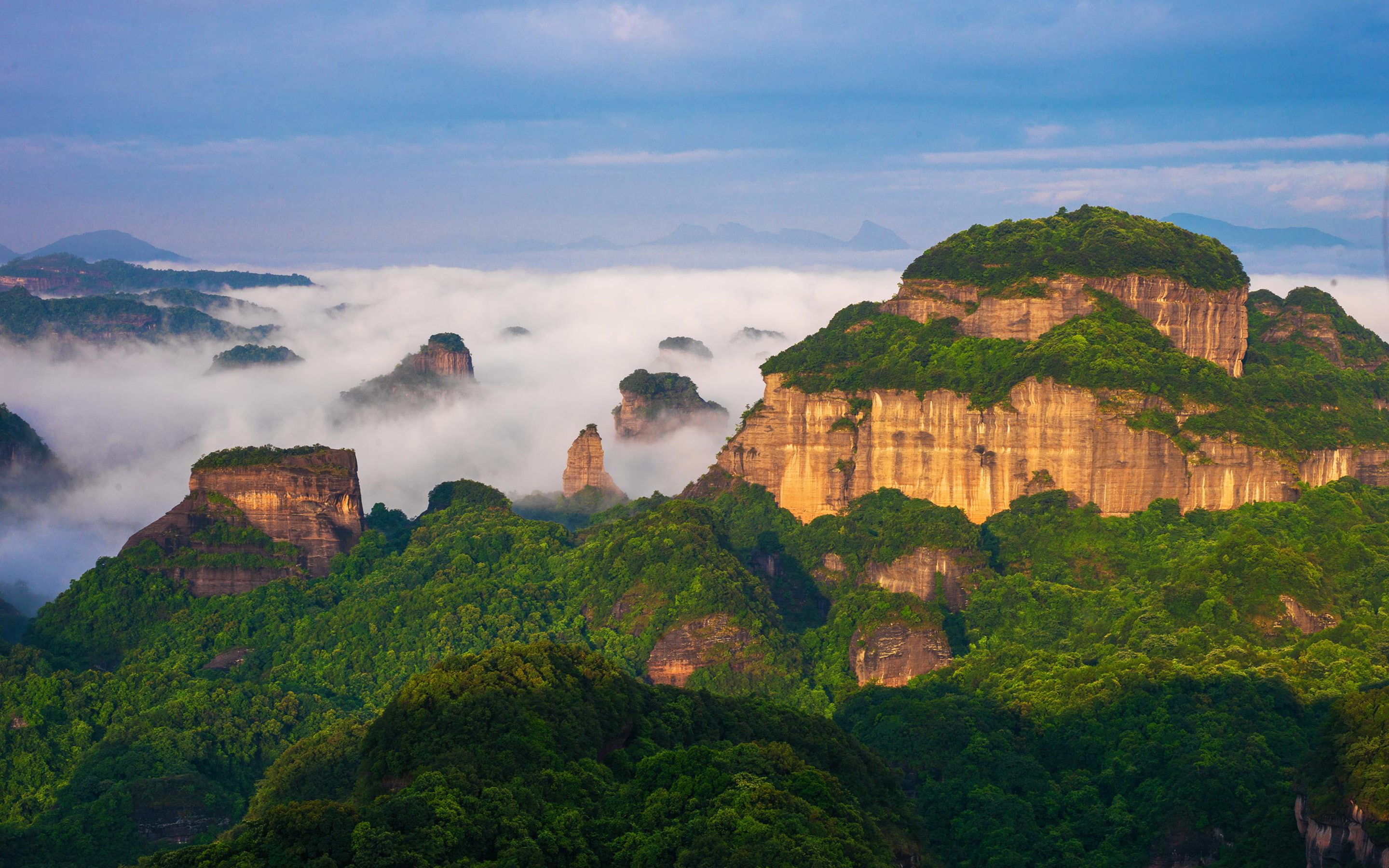 Danxia, World, tall, Natural, 2K, cliff, trees, green, Heritage, Mountain, China, Scenery, brown, rocky, HD Wallpaper
